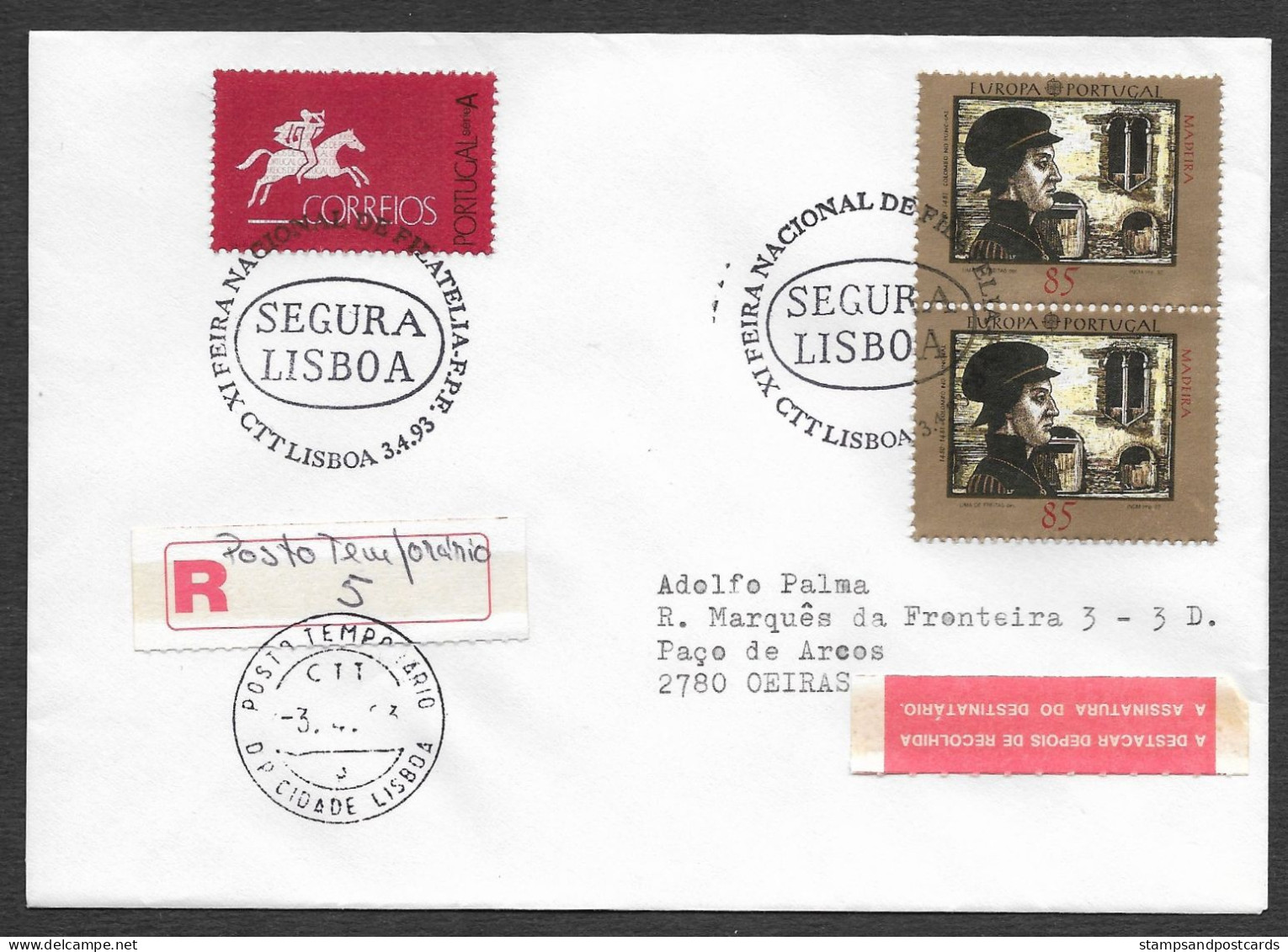 Portugal Lettre Recommandée Cachet Commémoratif Foire Philatélique 1993 R Cover Event Pmk Stamp Fair - Postal Logo & Postmarks