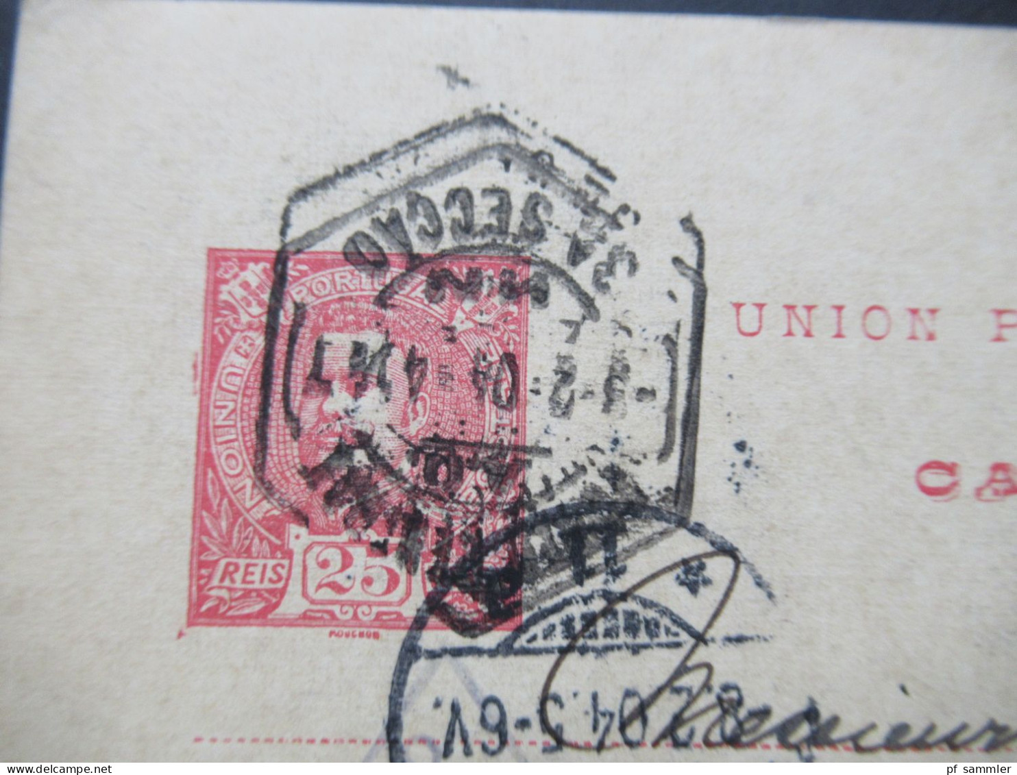 Portugal 1904 Ganzsache 25 Reis Mit Dreieckstempel Nach Hamburg Mit Ank. Stempel - Interi Postali