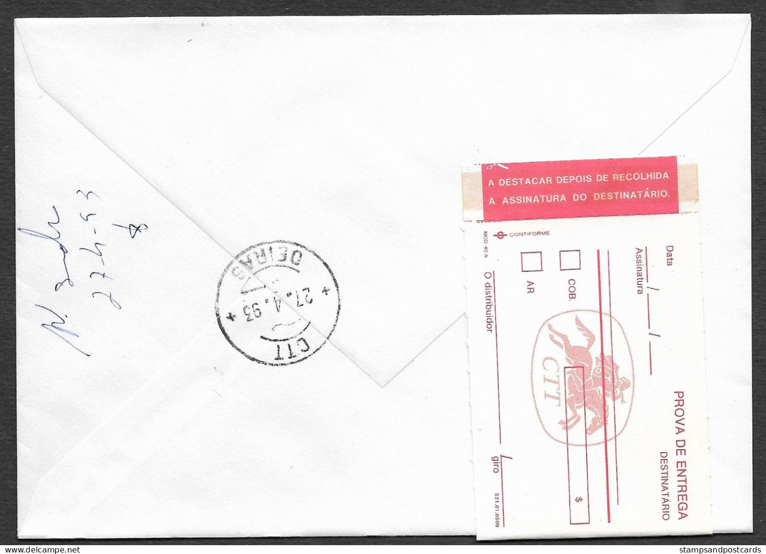 Portugal Lettre Recommandée Cachet Commemoratif Club Nautique Almada Ancre 1993 R Cover Event Postmark Nautical Anchor - Postal Logo & Postmarks