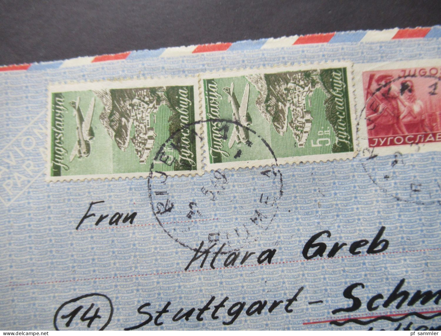 Jugoslawien / Jugoslavija Luftpost Umschlag / GA Umschlag Mit 2 Zusatzfrankaturen Stempel Fiume Nach Stuttgart - Cartas & Documentos