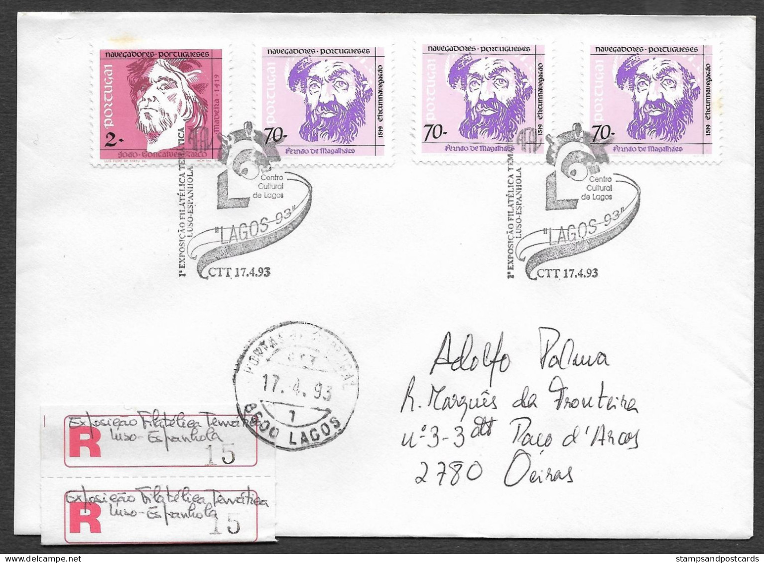 Portugal Lettre Recommandée Cachet Commemoratif Lagos Algarve Expo Philatelique 1993 R Cover Event Cancel Stamp Expo - Annullamenti Meccanici (pubblicitari)