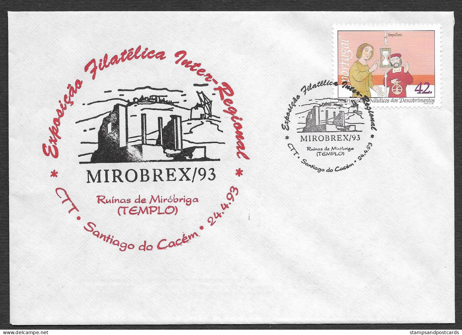 Portugal Cachet Commémoratif Ruines Romaines Mirobriga Et Moulin Santiago Do Cacém 1993 Event Pmk Roman Ruins Windmill - Maschinenstempel (Werbestempel)