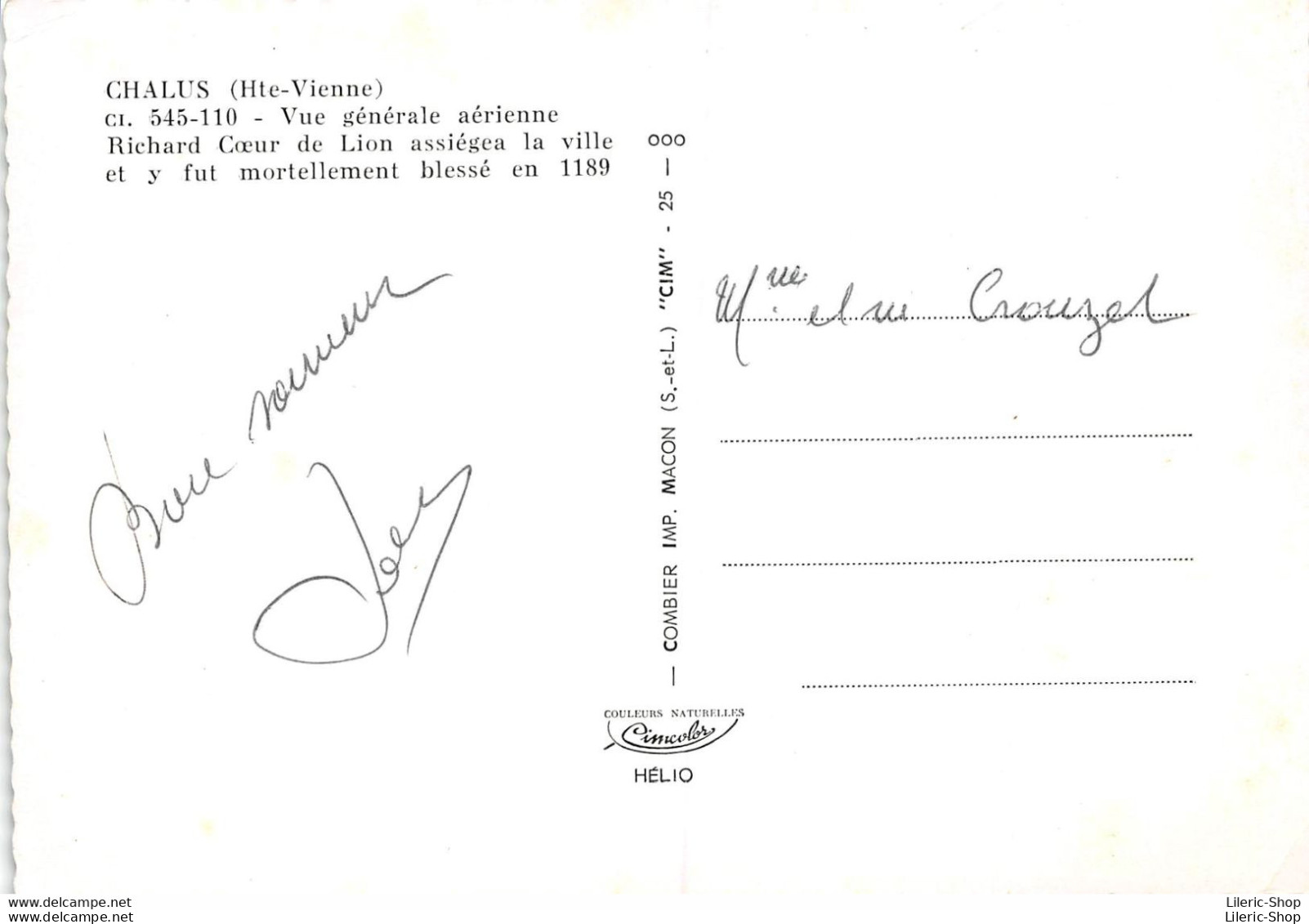 CHÂLUS (87) CPSM ±1970 - Vue Générale Aérienne - Éd. COMBIER - Chalus