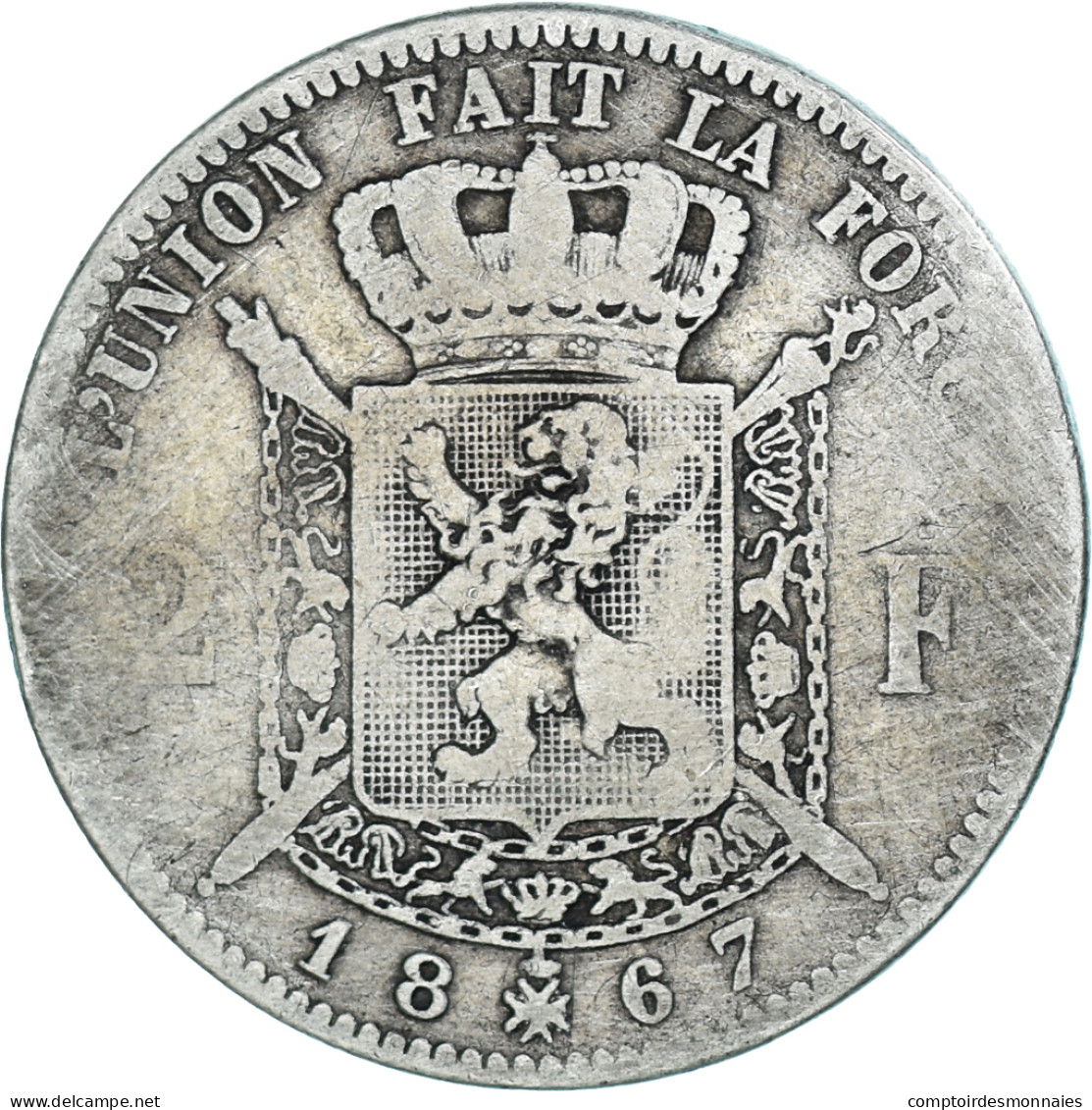 Monnaie, Belgique, Leopold II, 2 Francs, 1867, Bruxelles, B+, Argent, KM:30.1 - 2 Frank