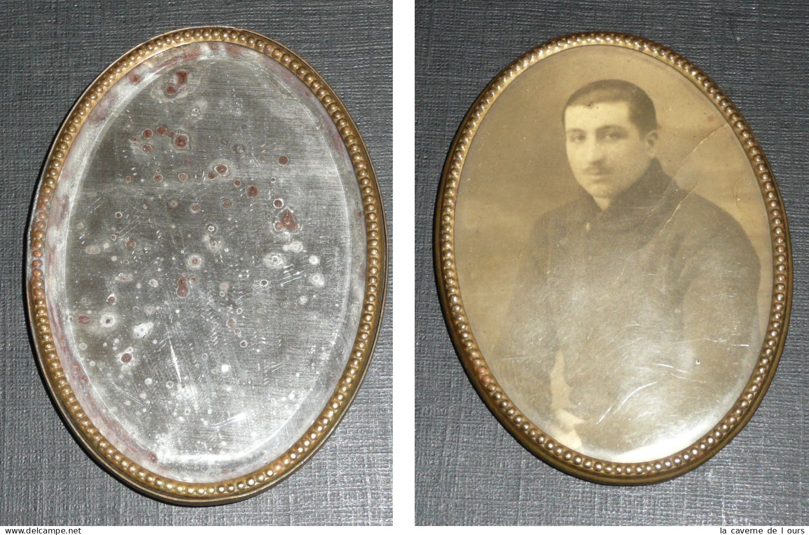 Ancien Miroir De Poche-porte-photo, Verre Biseauté, Glaçoïde - Accessoires