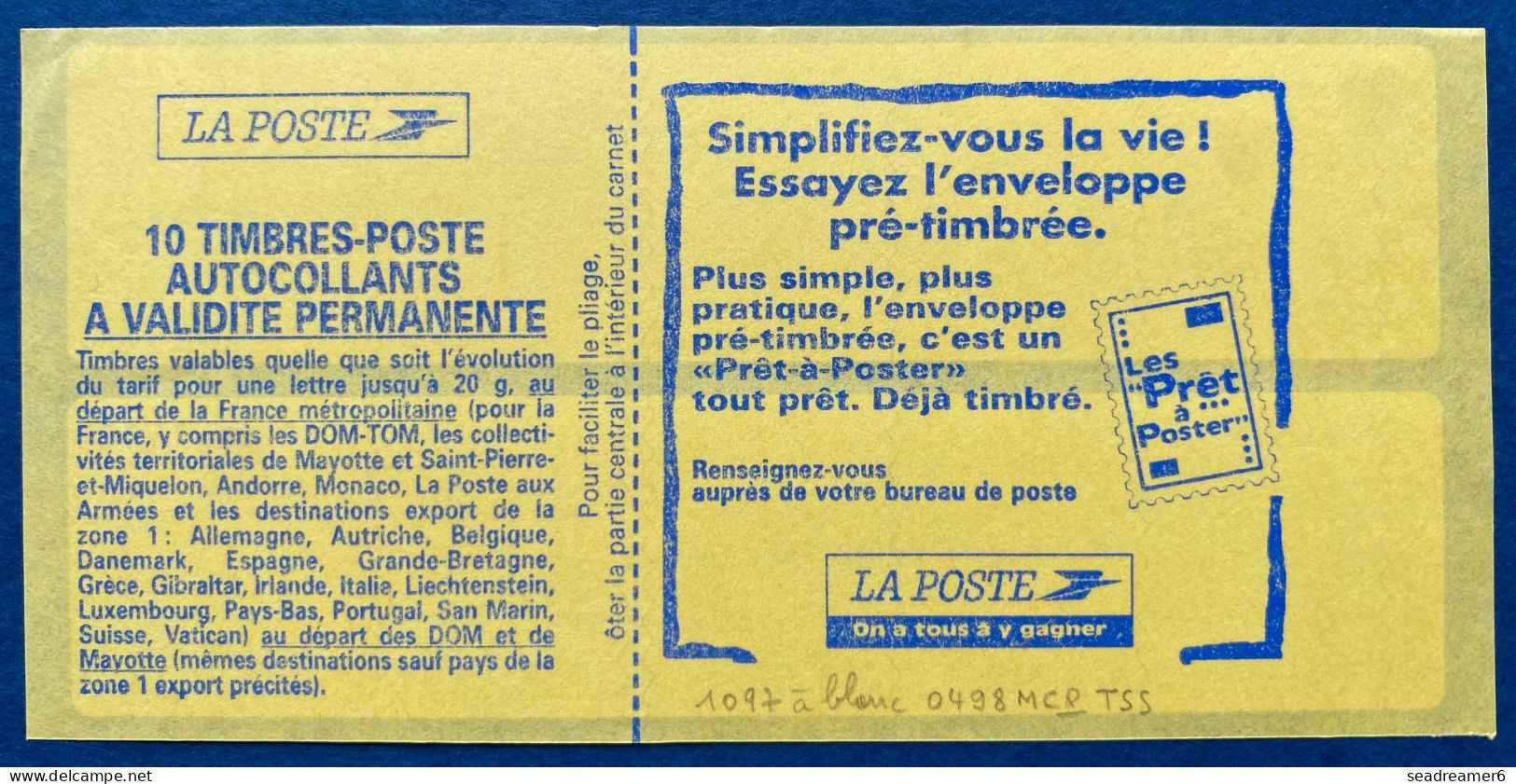 FRANCE CARNET Daté LUQUET 1105 Non Fermé De Distributeur à Blanc Pour Tester Les Appareils RARE ! - 1997-2004 Marianne (14. Juli)