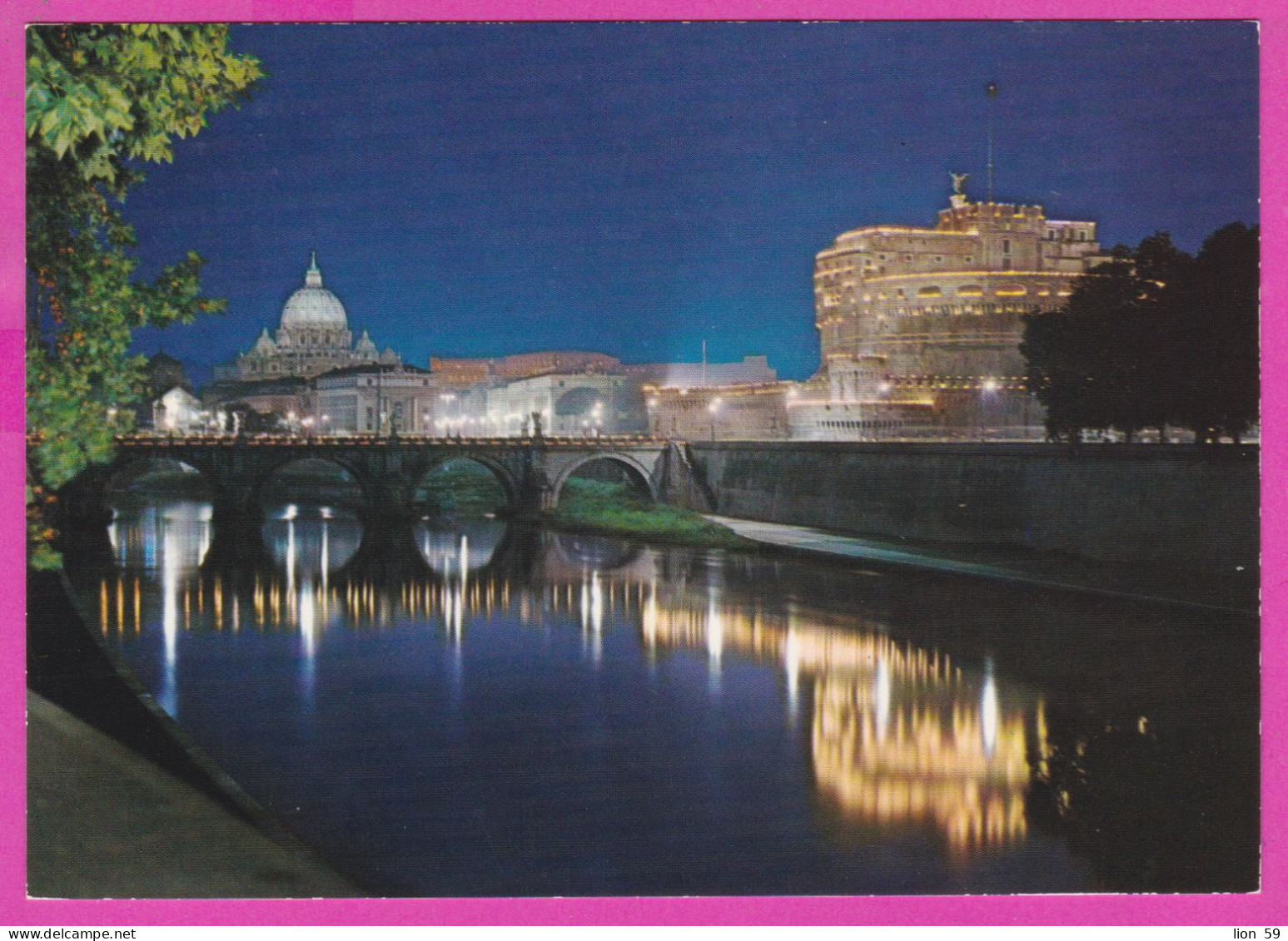 290427 / Italy - Roma (Rome)  - Nacht Night Nuit The Tiber Bridge And St. Angelo Castle PC 336 Italia Italie - Ponts