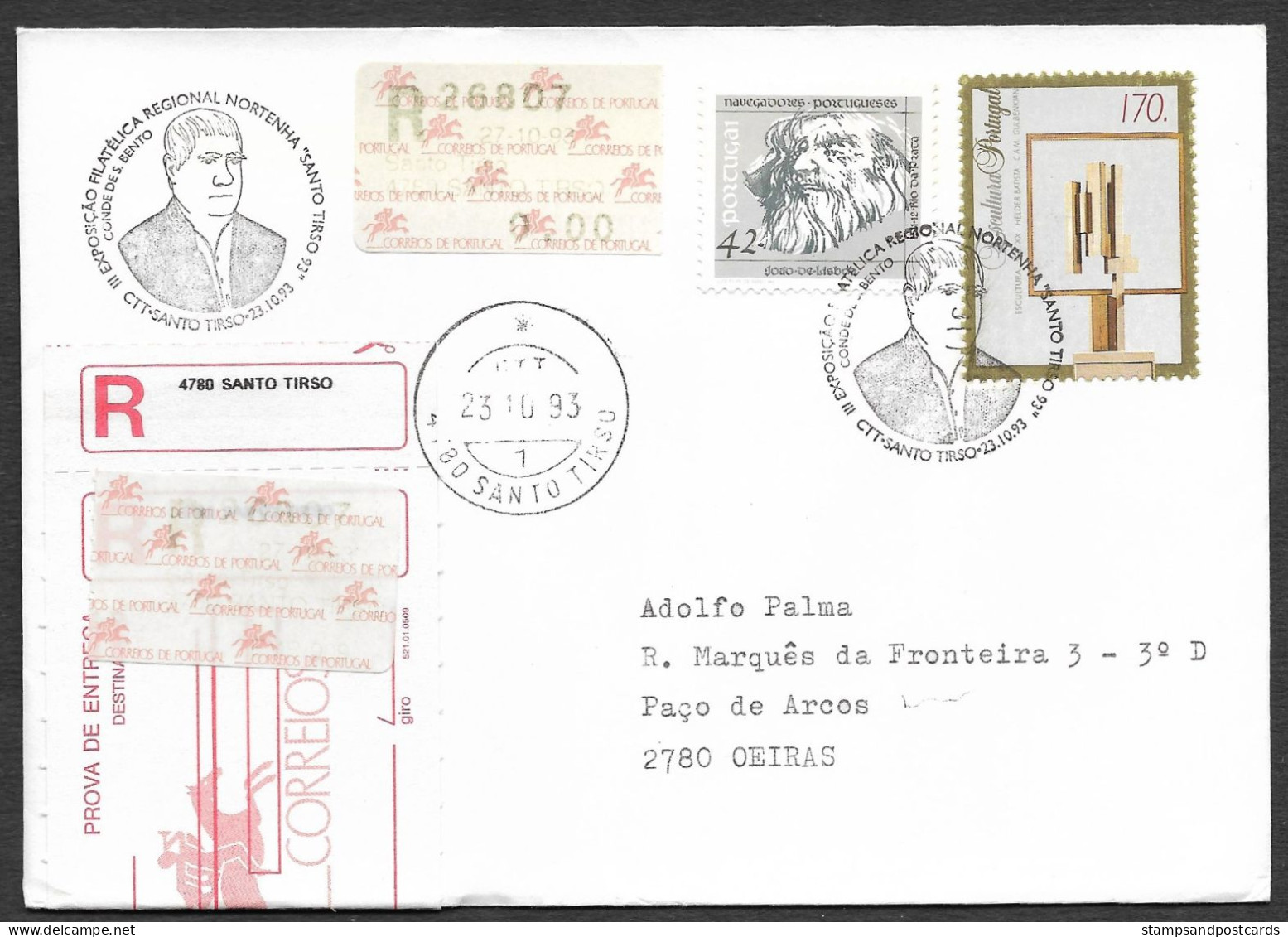 Portugal Lettre Recommandée Cachet Commemoratif 1993 Santo Tirso Conde De São Bento R Cover Event Postmark - Maschinenstempel (Werbestempel)