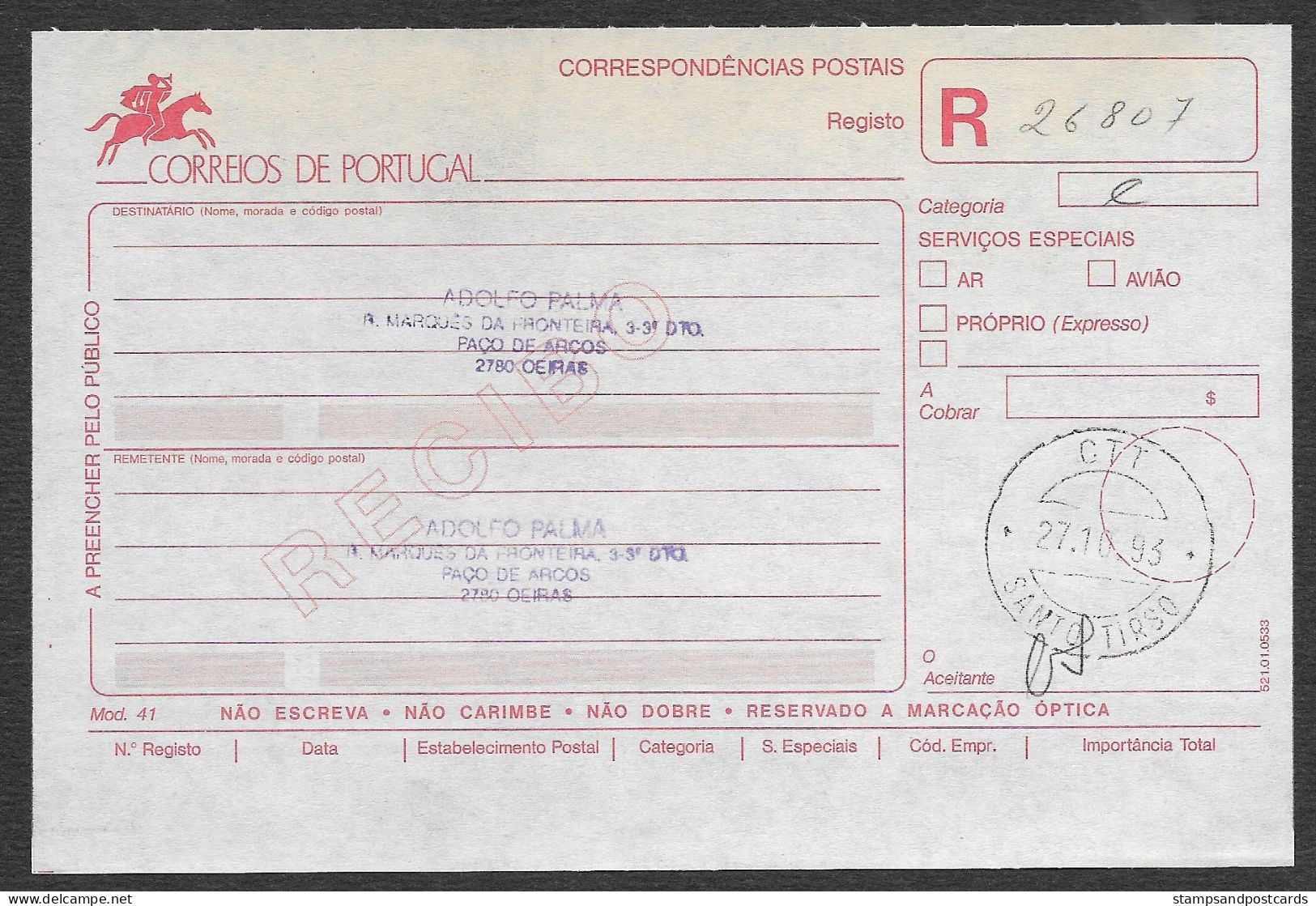 Portugal Lettre Recommandée Cachet Commemoratif 1993 Santo Tirso Conde De São Bento R Cover Event Postmark - Maschinenstempel (Werbestempel)