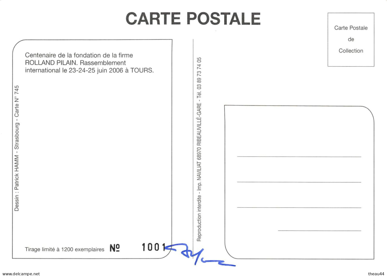 Lot de 6 Cartes de l'Illustrateur  " Patrick HAMM " - 5 cp dédicacées - Strasbourg, Beaune, Tours, Chateaux de la Loire