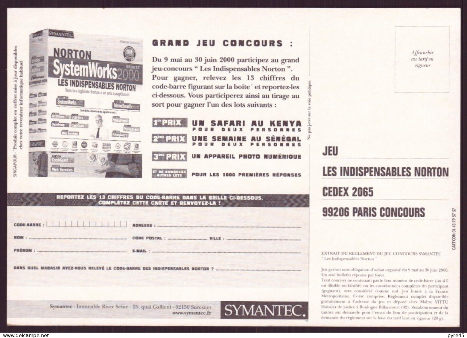 GRAND JEU CONCOURS SYMANTEC LES INDISPENSABLES NORTON ZEBRE 2000 - Zèbres