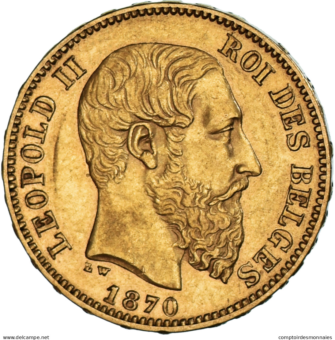 Monnaie, Belgique, Leopold II, 20 Francs, 20 Frank, 1870, Tranche Fautée, TTB+ - 20 Frank (gold)