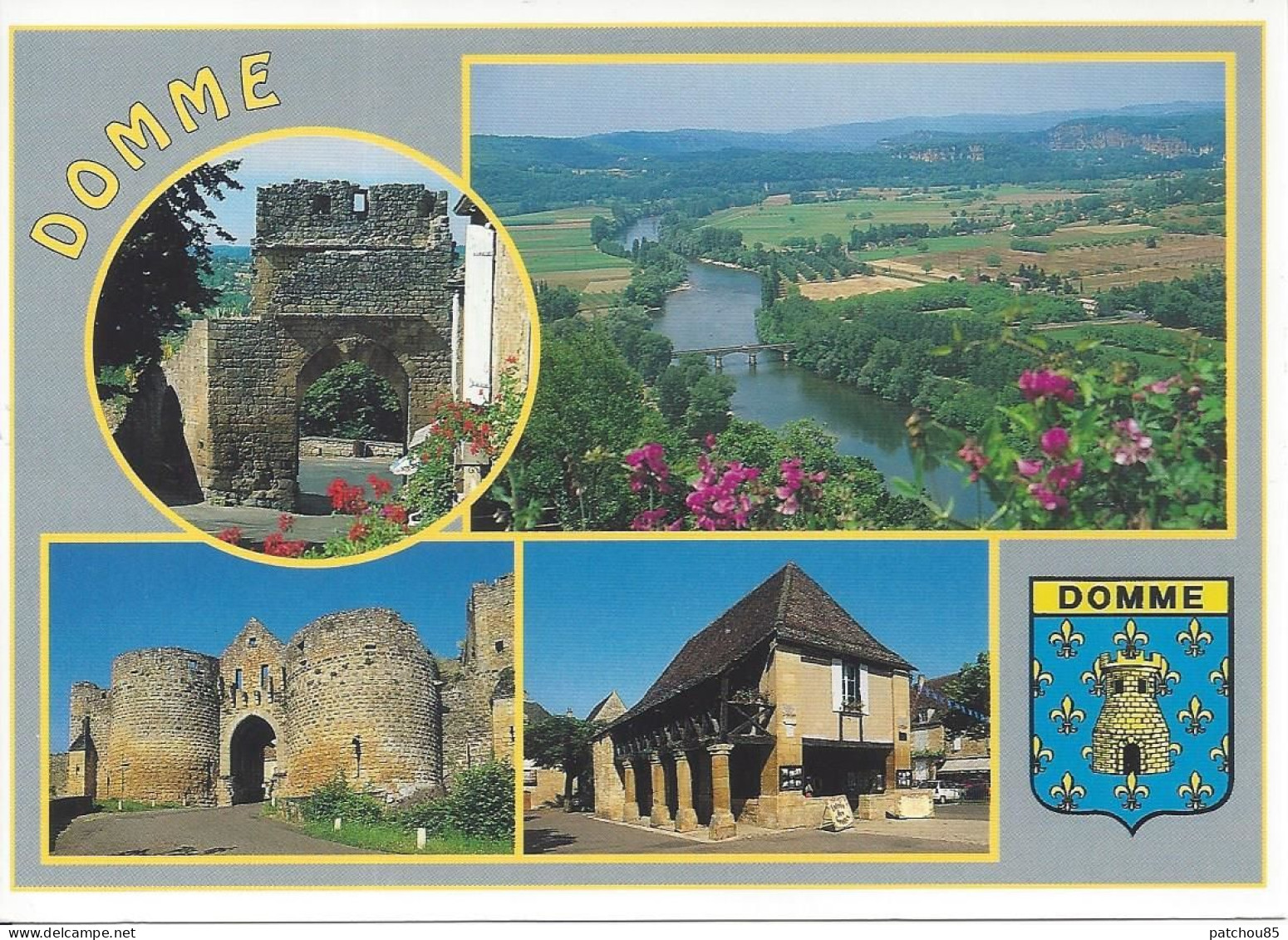 CPM  France   24  Dordogne   Domme  Bastide En Périgord Vue Multiple Avec Blason  Oblitérée Le 13-9-1999 - Domme