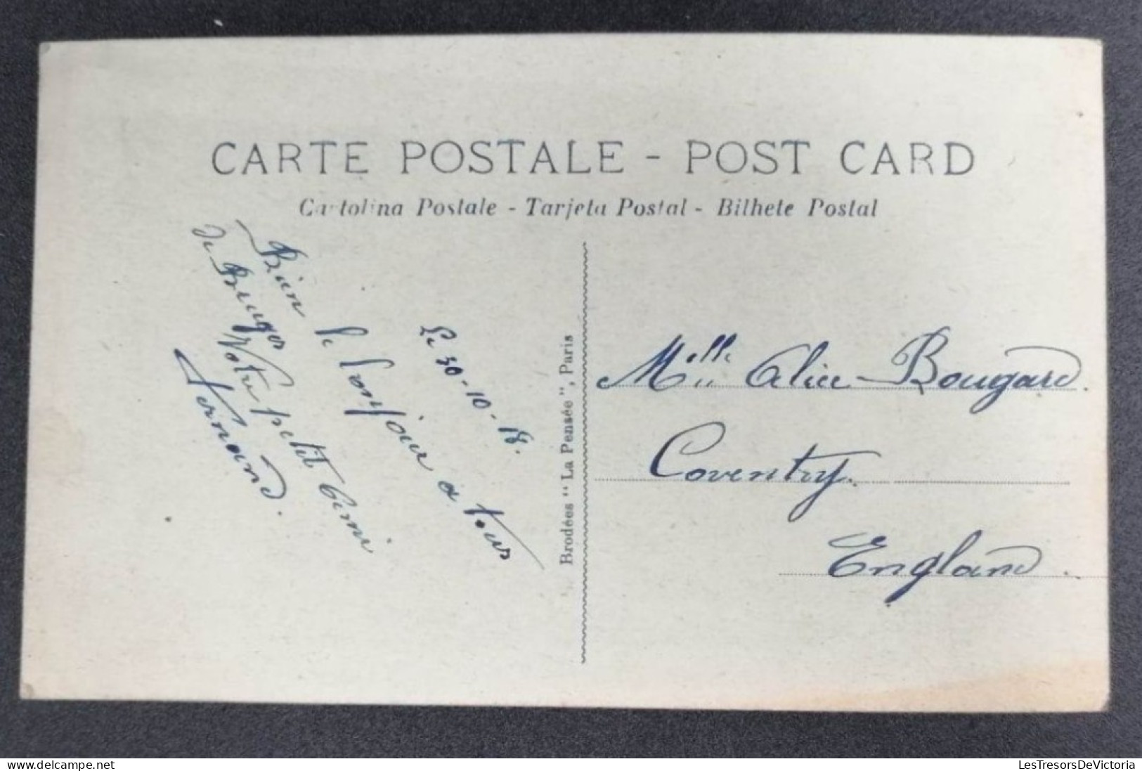 Carte Brodée - La Pensée - Bon Souvenir - Fleur - Papillon - Fer à Cheval - Carte Postale Ancienne - Borduurwerk