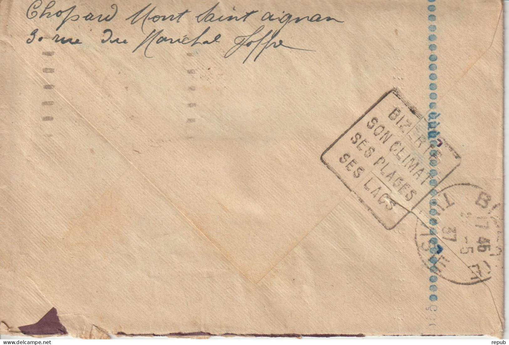 France Lettre 1937 De Rouen Pour Bizerte Tunisie - 1921-1960: Modern Tijdperk