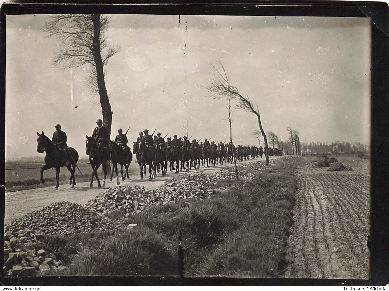 Photographie - Photo Militaire - Colonne De Soldats à Cheval - Dim: 12/9 Cm - Anonyme Personen