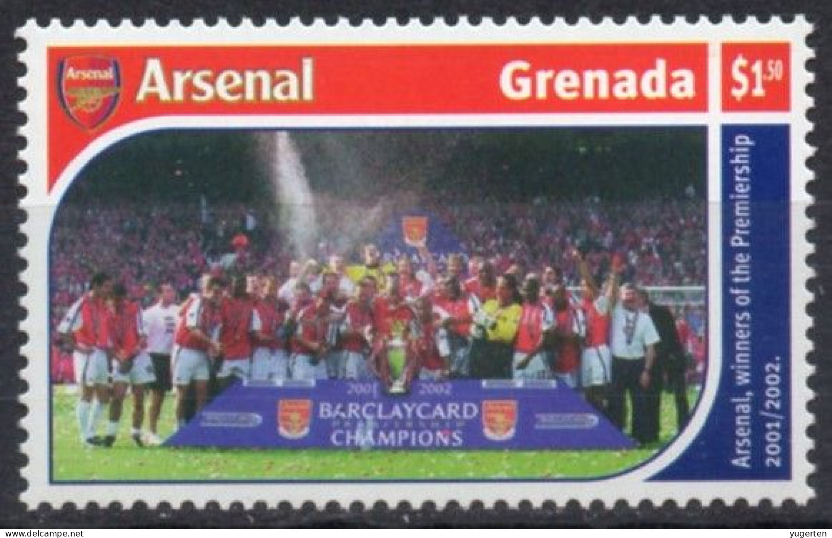 GRENADA 2002 - 1v - MNH - Football - England - Arsenal - Fußball - Fútbol - Futebol - Calcio - Soccer - Clubs Mythiques