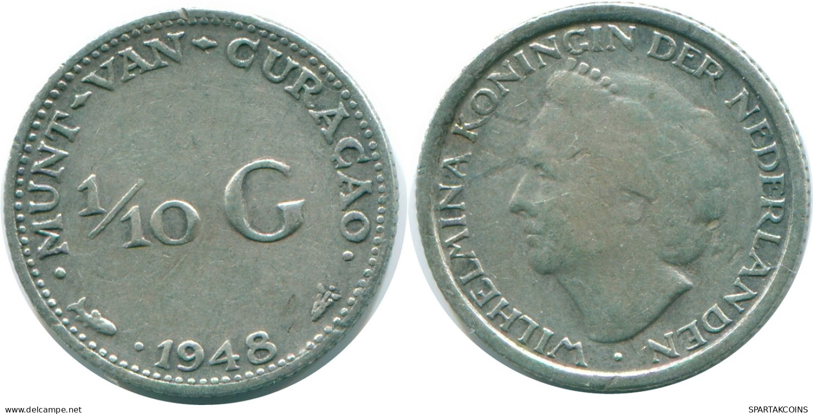 1/10 GULDEN 1948 CURACAO NEERLANDÉS NETHERLANDS PLATA #NL11910.3.E - Curacao