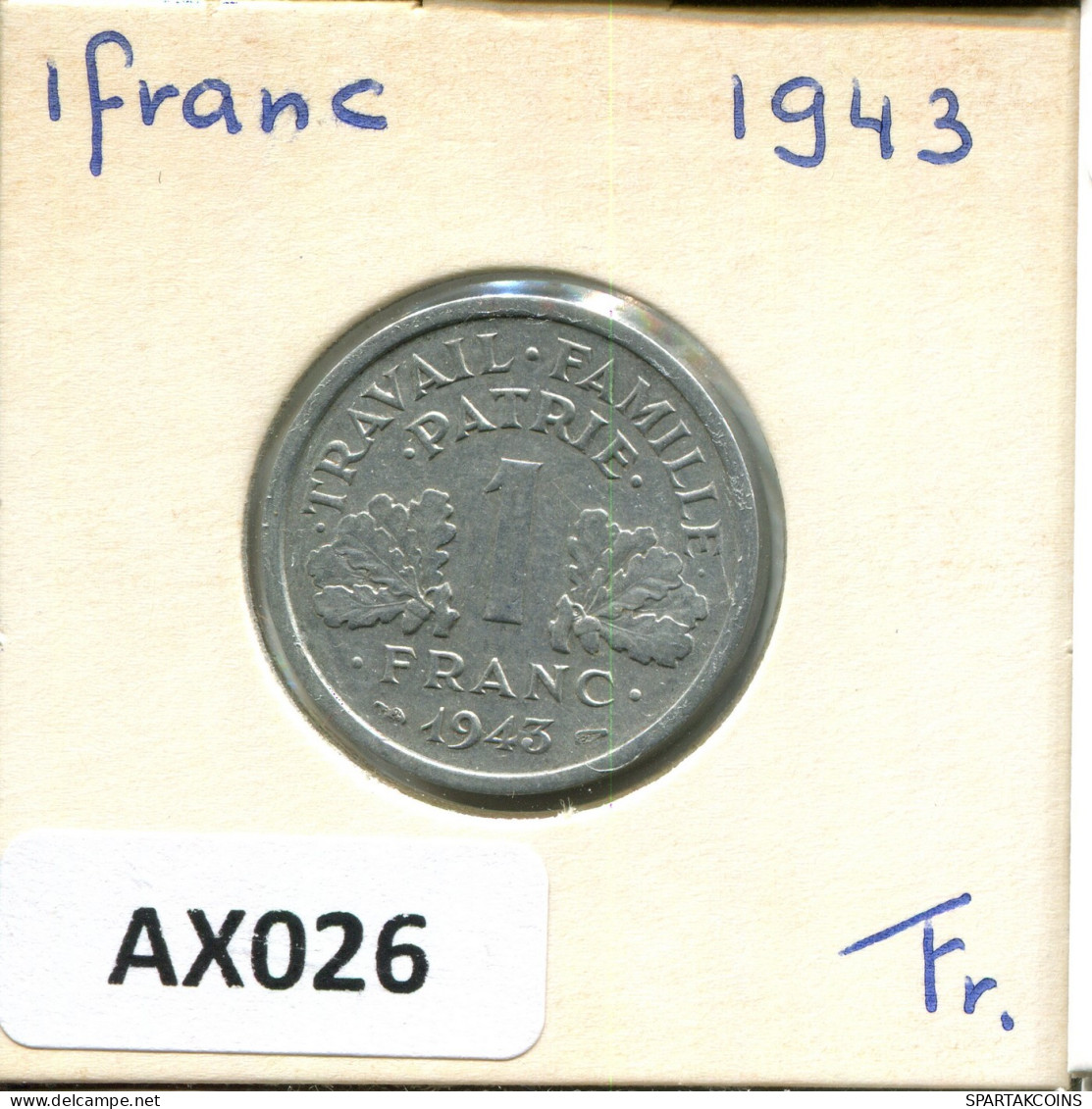 1 FRANC 1943 FRANCIA FRANCE Moneda #AX026.E - 1 Franc