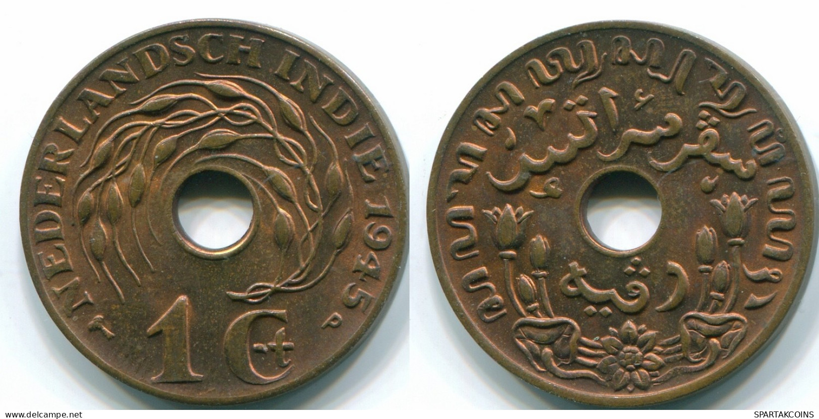 1 CENT 1945 P INDIAS ORIENTALES DE LOS PAÍSES BAJOS INDONESIA Bronze #S10362.E - Niederländisch-Indien