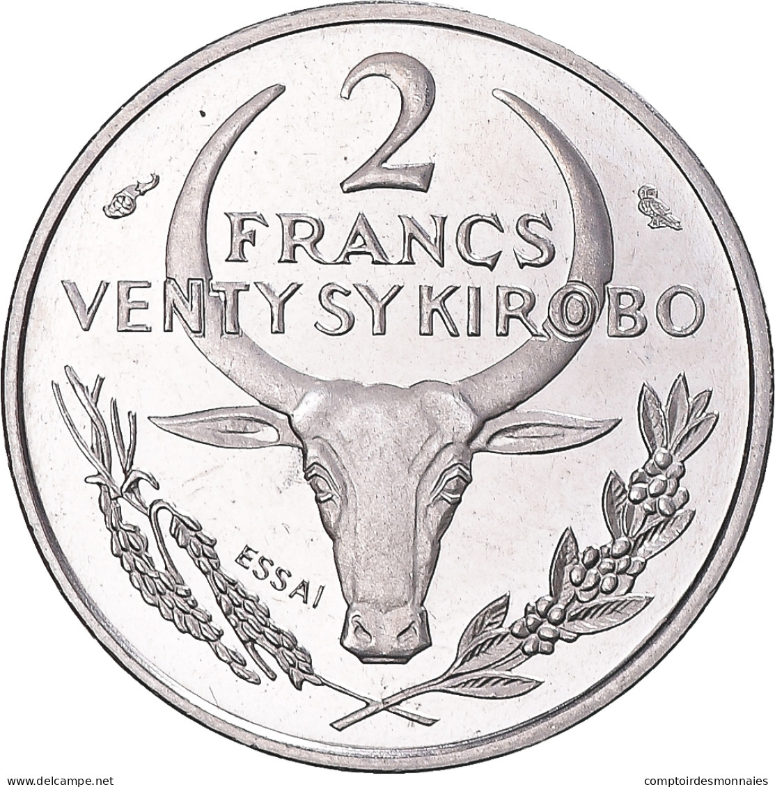 Monnaie, Madagascar, 2 Francs, 1965, Paris, ESSAI, FDC, Acier Inoxydable, KM:E7 - Madagascar
