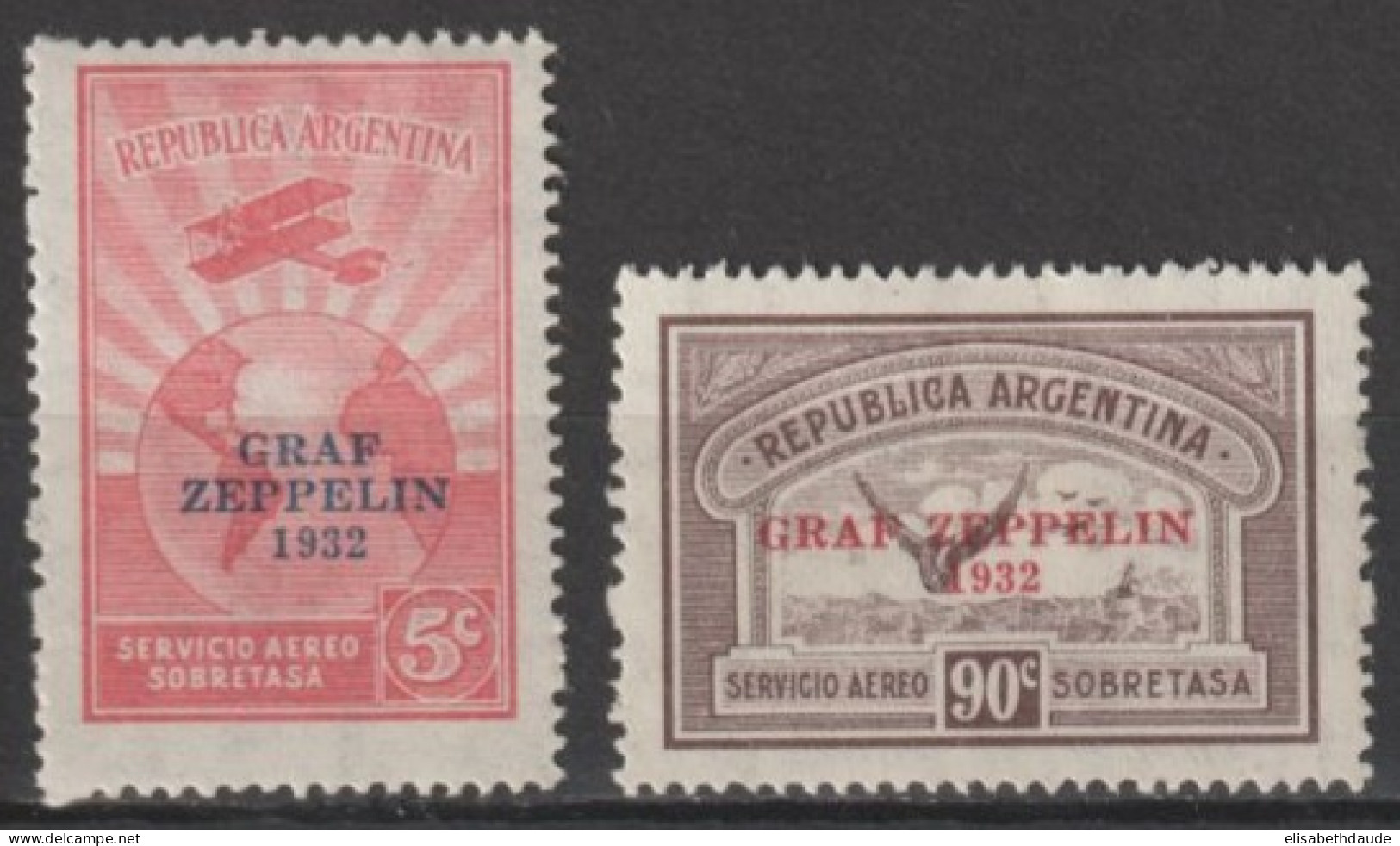 ARGENTINA - 1932 - POSTE AERIENNE GRAF ZEPPELIN ! YVERT N°19M + 19P * MH - COTE = 52.5 EUR. - Luchtpost