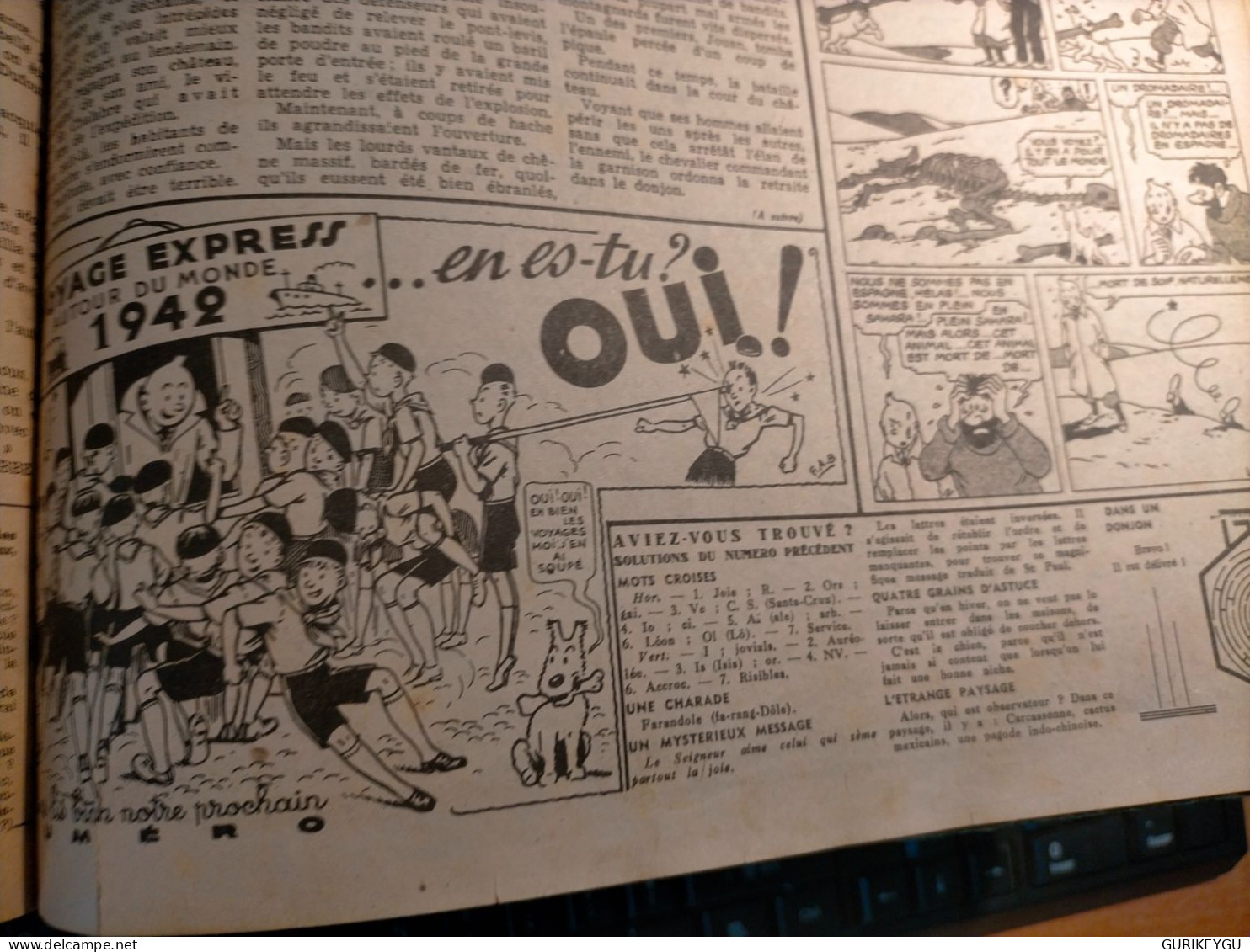Rarissime TINTIN 1942 Le Crabe Au Pince D'or Reliure Album COEURS VAILLANTS 2 ème Semestre HERGE Cote BDM 350€ - Tintin