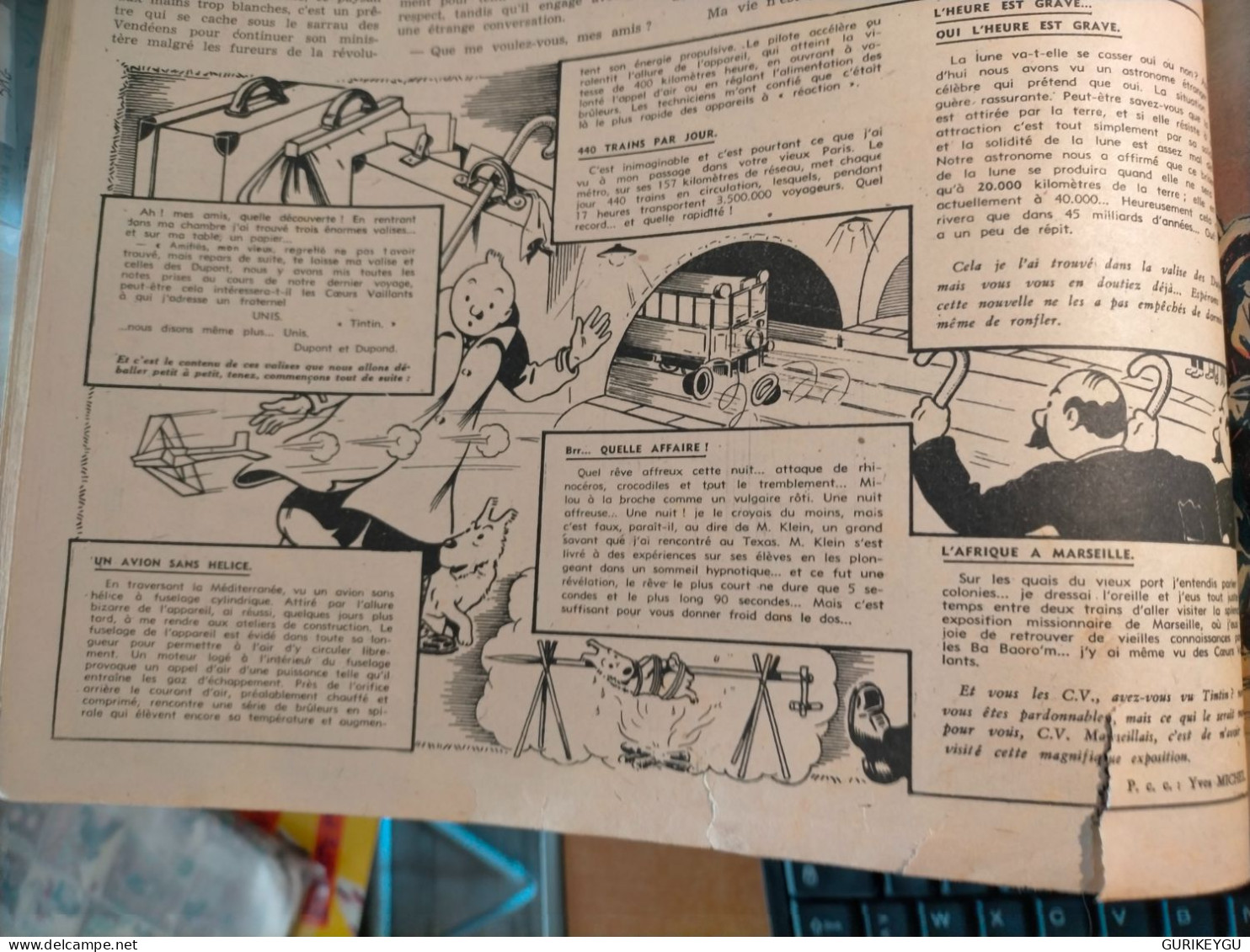 Rarissime TINTIN 1942 Le Crabe Au Pince D'or Reliure Album COEURS VAILLANTS 2 ème Semestre HERGE Cote BDM 350€ - Tintin