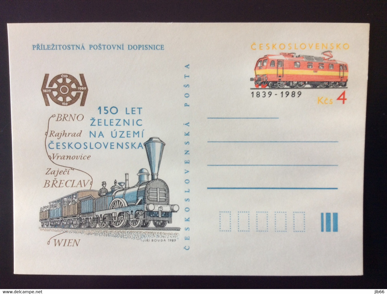 CDV 225 1989 150 Ans Ligne Chemin De Fer Brno Vienne Locomotive GIGANT 1938 Train - Cartoline Postali