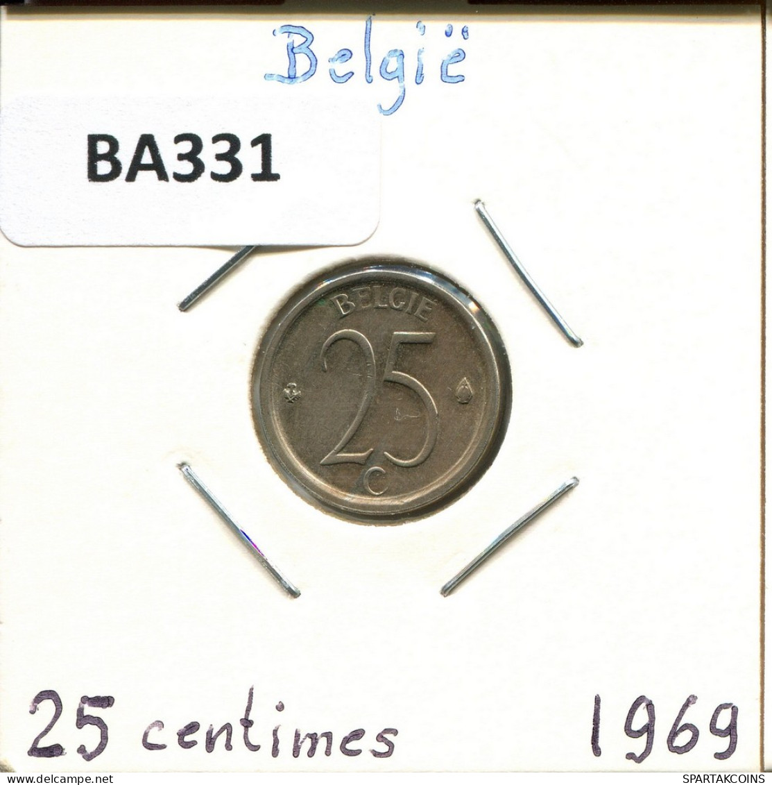 25 CENTIMES 1969 DUTCH Text BELGIQUE BELGIUM Pièce #BA331.F - 25 Cent