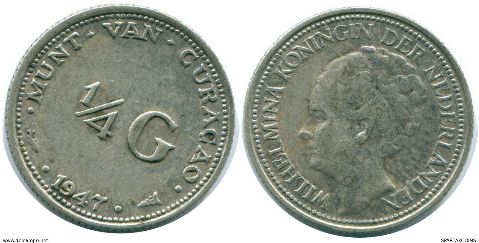 1/4 GULDEN 1947 CURACAO NÉERLANDAIS NETHERLANDS ARGENT Colonial Pièce #NL10781.4.F - Curaçao