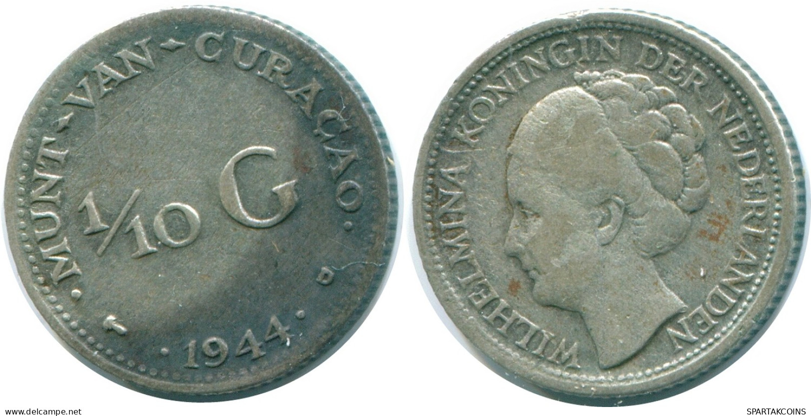 1/10 GULDEN 1944 CURACAO NÉERLANDAIS NETHERLANDS ARGENT Colonial Pièce #NL11756.3.F - Curaçao