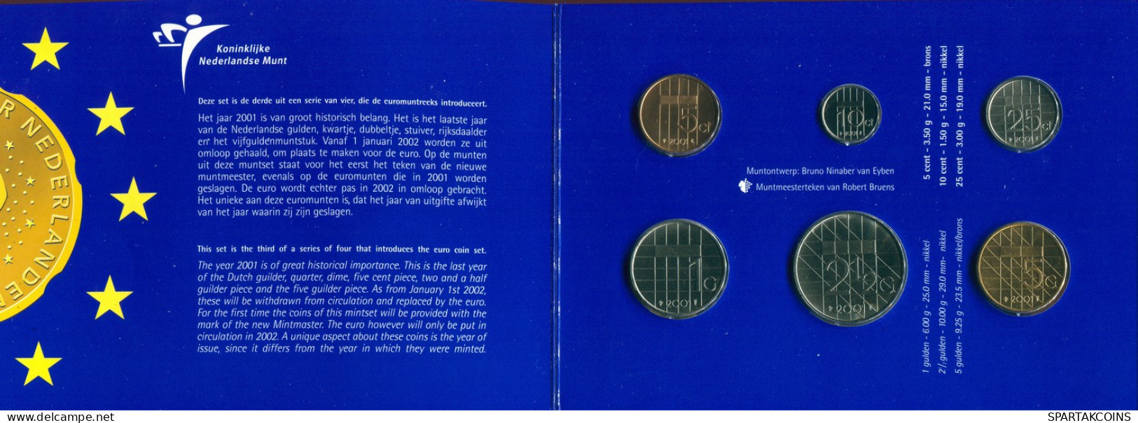 NÉERLANDAIS NETHERLANDS 2001 MINT SET 6 Pièce #SET1129.7.F - Jahressets & Polierte Platten