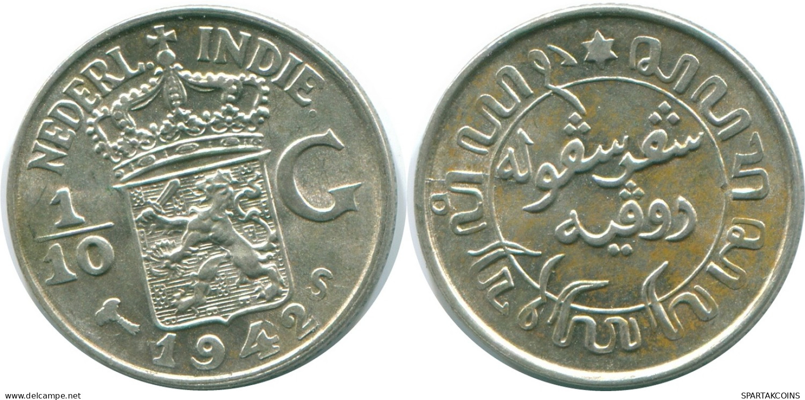 1/10 GULDEN 1942 INDES ORIENTALES NÉERLANDAISES ARGENT Colonial Pièce #NL13935.3.F - Indes Néerlandaises