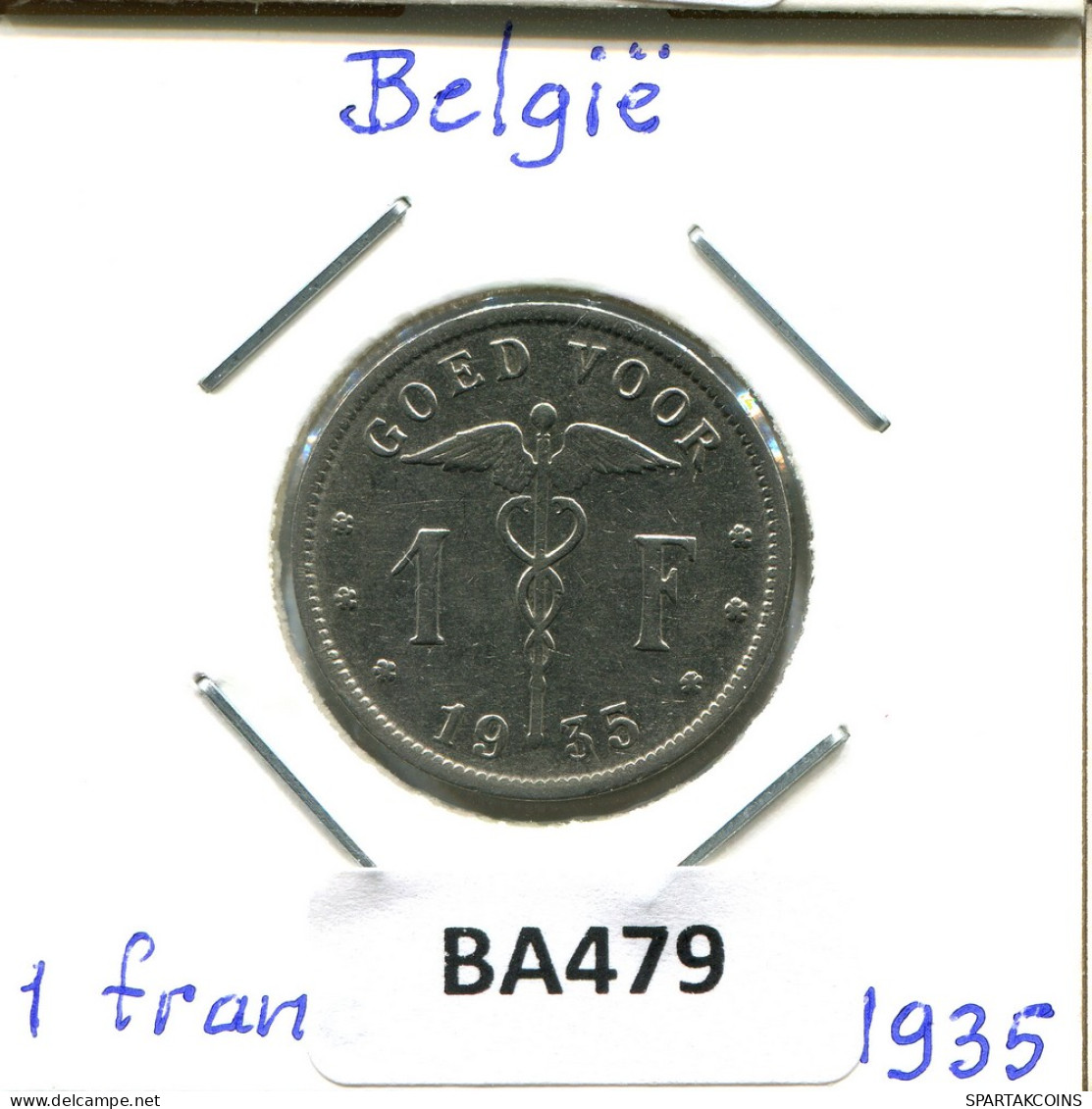 1 FRANC 1935 DUTCH Text BELGIUM Coin #BA479.U - 1 Franc