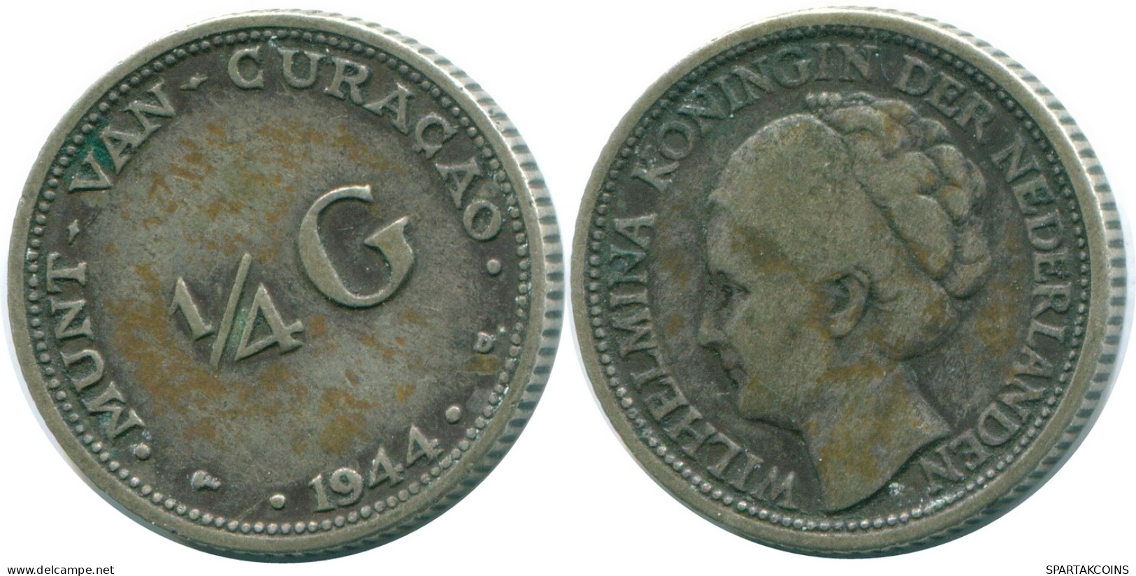 1/4 GULDEN 1944 CURACAO Netherlands SILVER Colonial Coin #NL10624.4.U - Curaçao