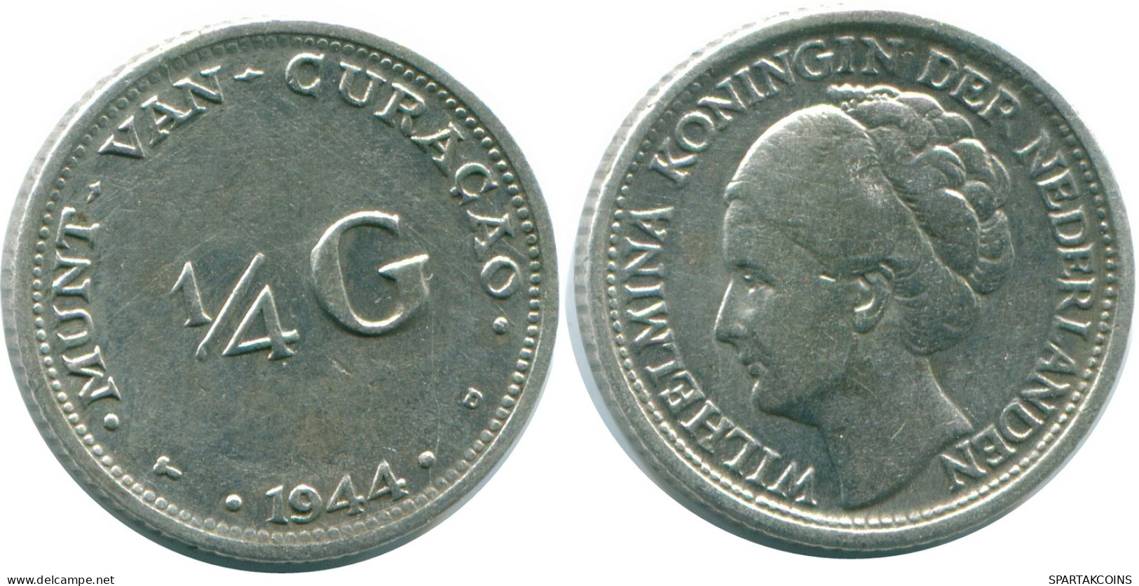 1/4 GULDEN 1944 CURACAO Netherlands SILVER Colonial Coin #NL10572.4.U - Curaçao