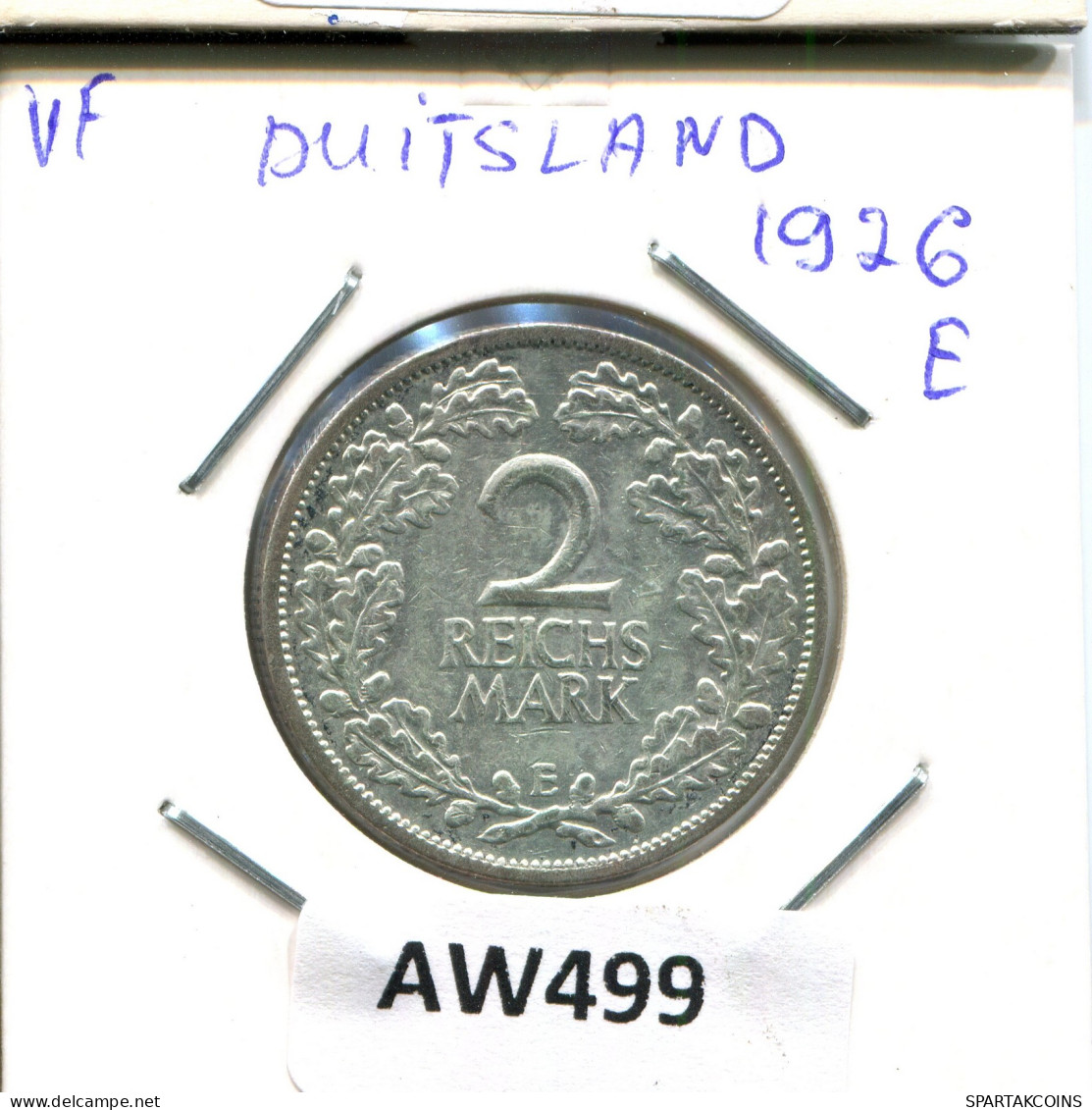 2 REISCHMARK 1926 E SILVER GERMANY Coin #AW499.U - 2 Reichsmark