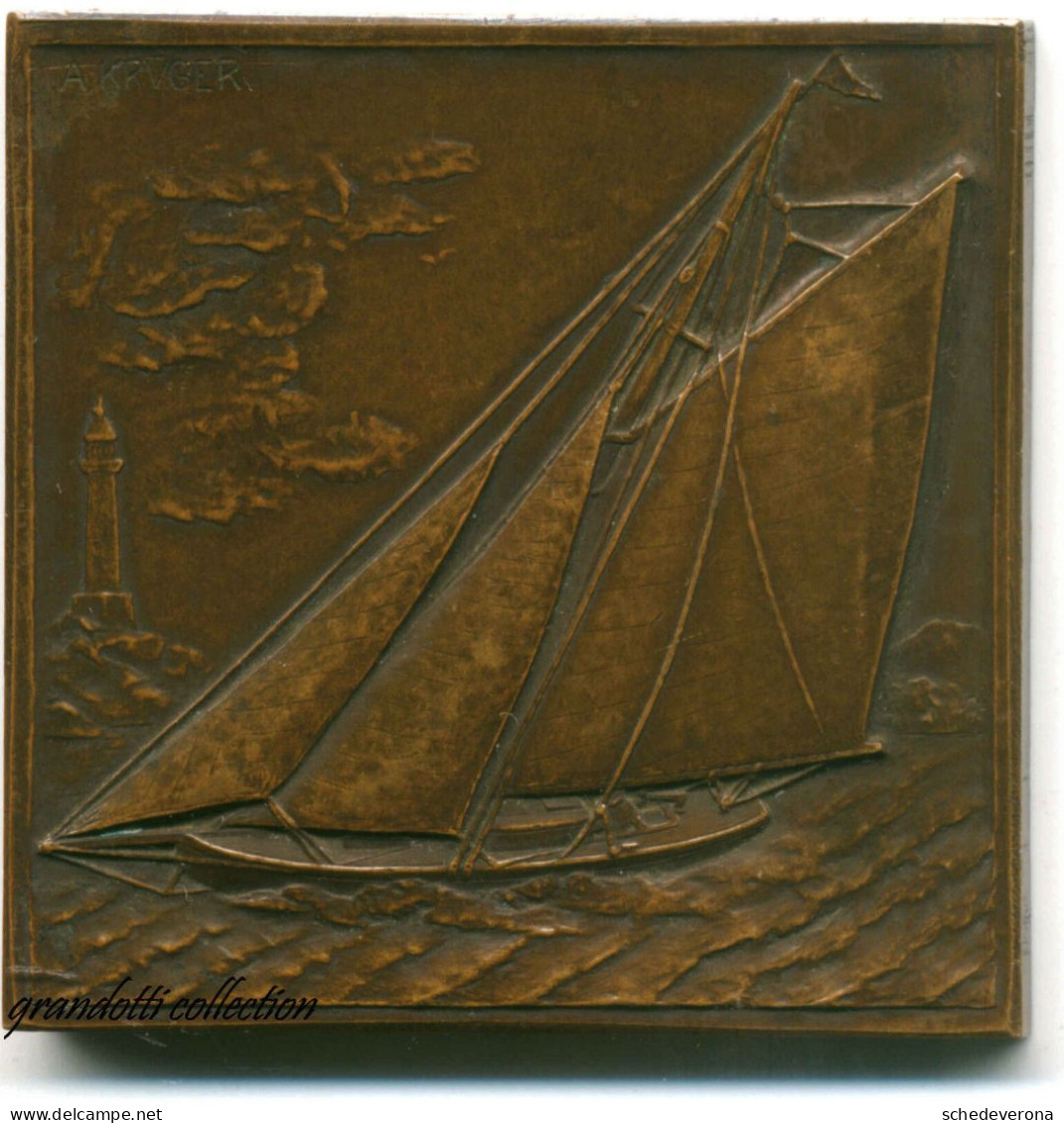 REGATTA YACHTING KRÜGER BRONZE VECCHIA MEDAGLIA GARE NAUTICHE 1900 - Professionali/Di Società