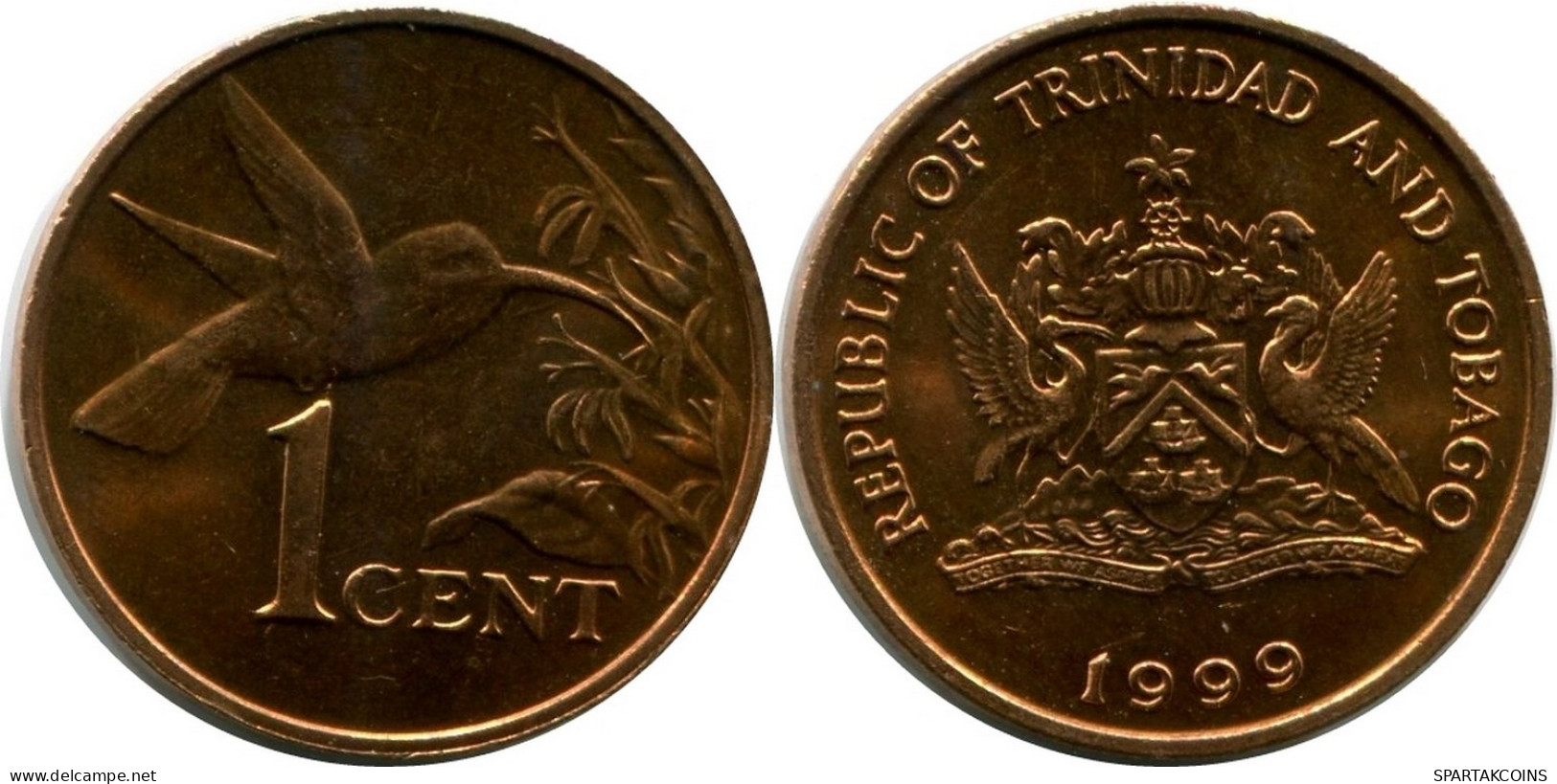 1 CENT 1999 TRINIDAD & TOBAGO UNC Hummingbird Coin #M10357.U - Trinidad & Tobago