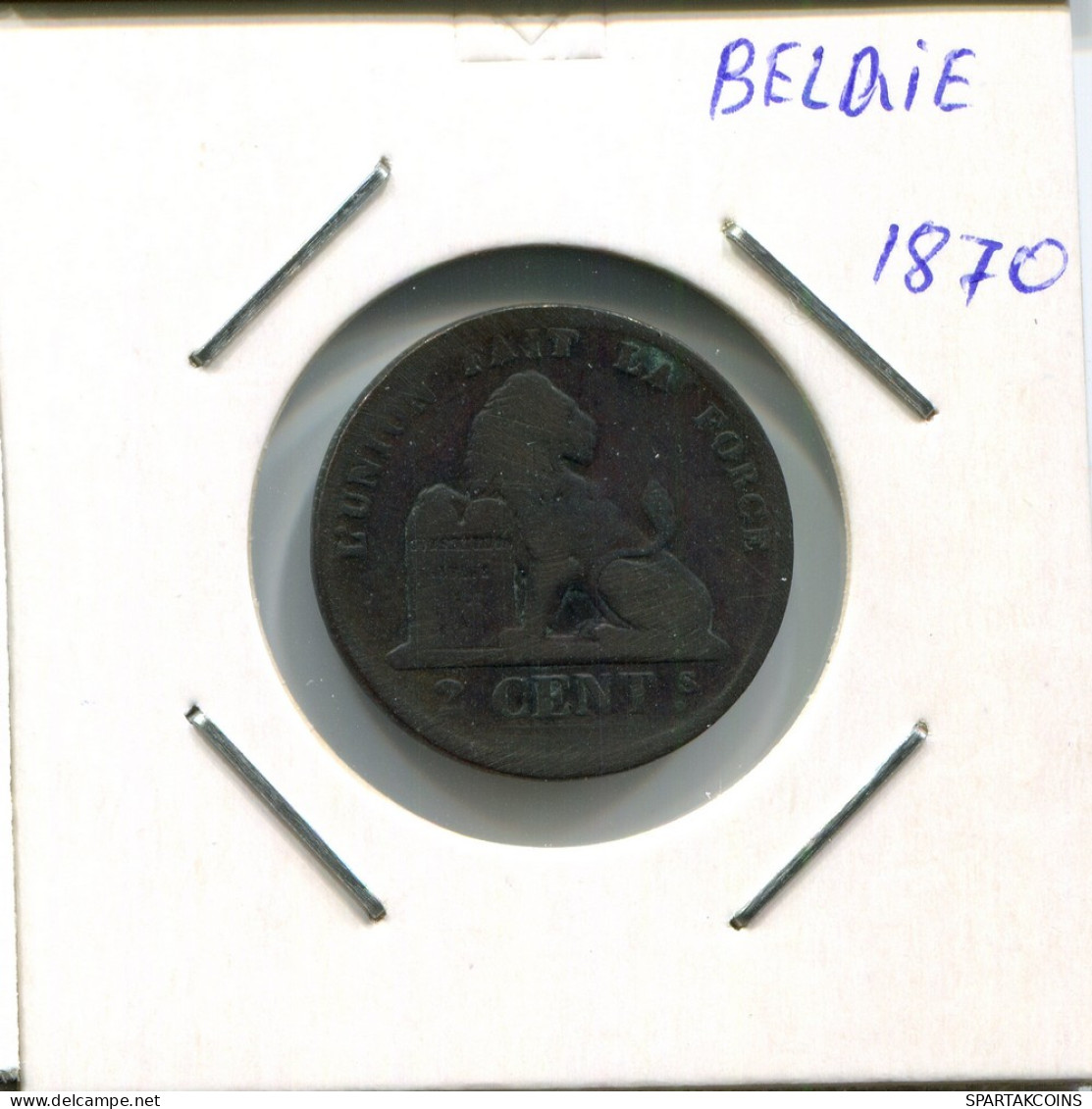 2 CENTIMES 1870 FRENCH Text BELGIUM Coin #AR415.U - 2 Cent