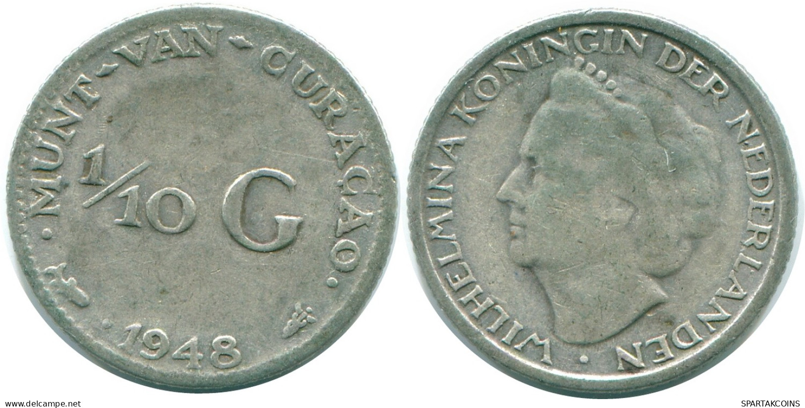 1/10 GULDEN 1948 CURACAO Netherlands SILVER Colonial Coin #NL11914.3.U - Curacao