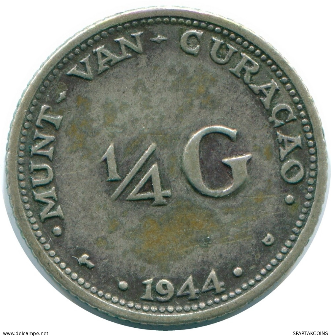 1/4 GULDEN 1944 CURACAO Netherlands SILVER Colonial Coin #NL10591.4.U - Curacao