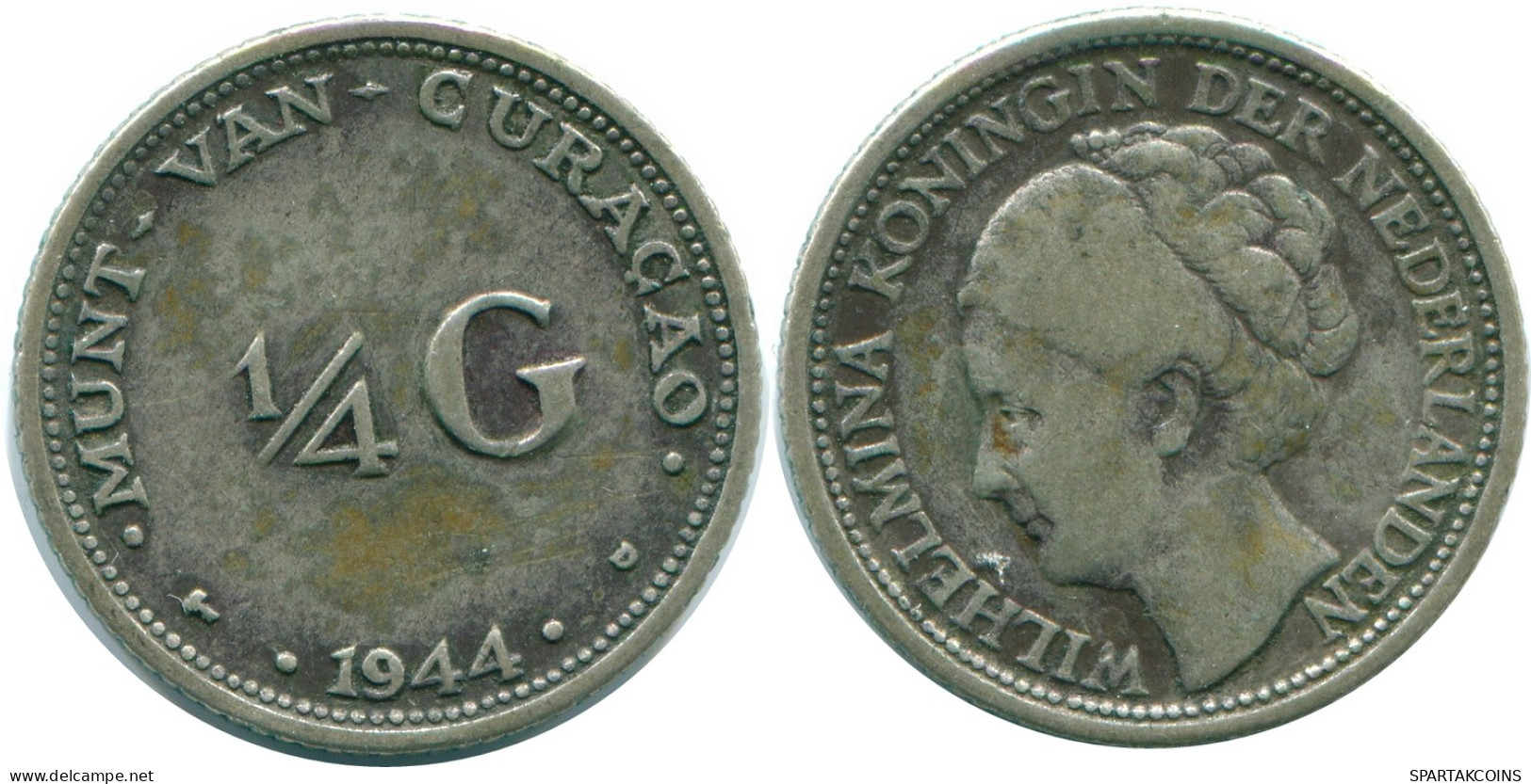 1/4 GULDEN 1944 CURACAO Netherlands SILVER Colonial Coin #NL10591.4.U - Curaçao