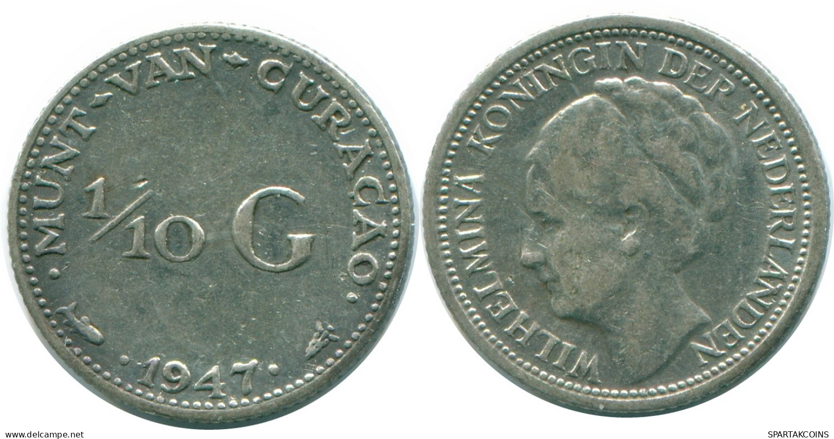 1/10 GULDEN 1947 CURACAO Netherlands SILVER Colonial Coin #NL11848.3.U - Curacao