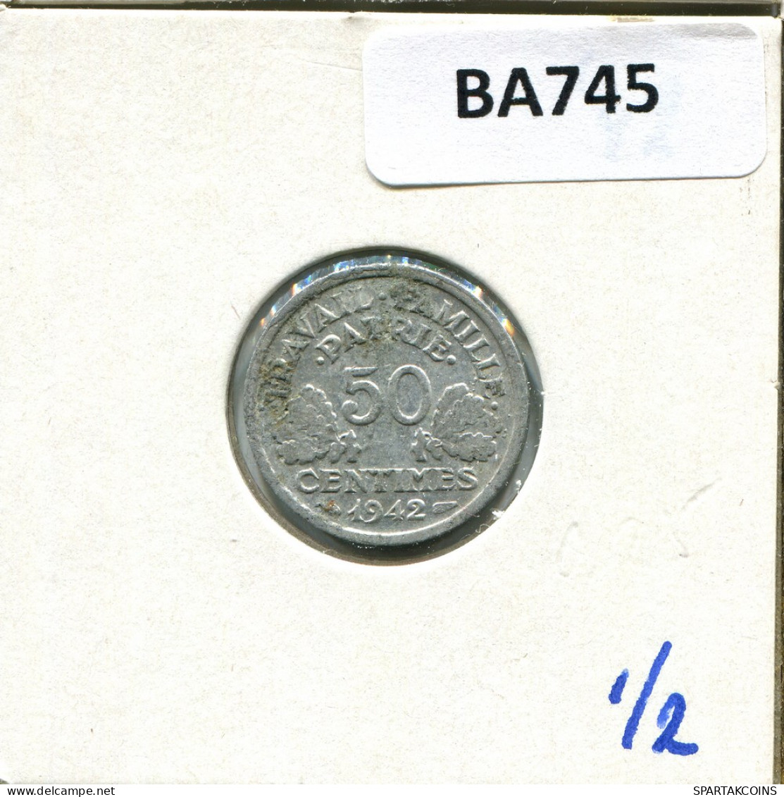 50 CENTIMES 1942 FRANCE French Coin #BA745 - 50 Centimes