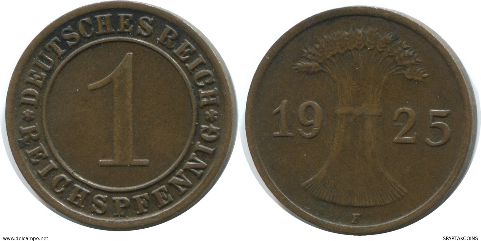 1 REICHSPFENNIG 1925 F GERMANY Coin #AE201.U - 1 Rentenpfennig & 1 Reichspfennig