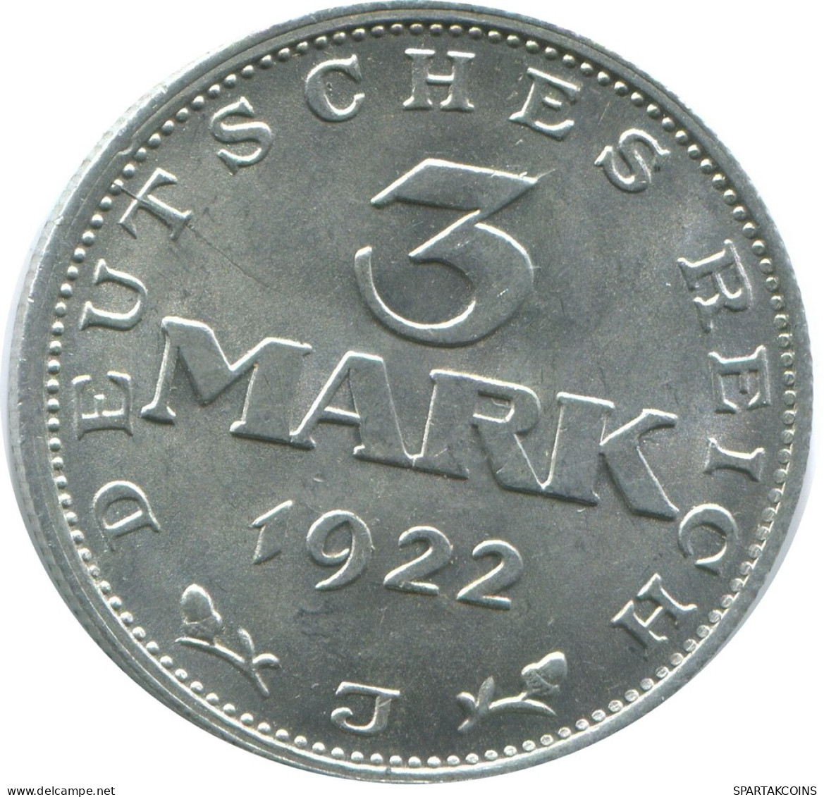 3 MARK 1922 J GERMANY Coin #AE440.U - 3 Mark & 3 Reichsmark