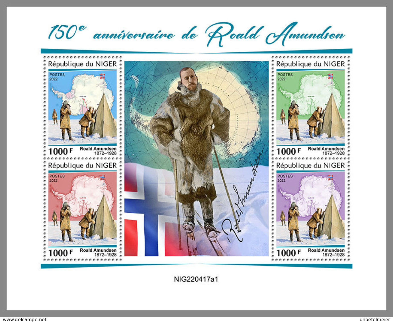 NIGER 2022 MNH Roald Amundsen M/S - OFFICIAL ISSUE - DHQ2315 - Explorateurs & Célébrités Polaires