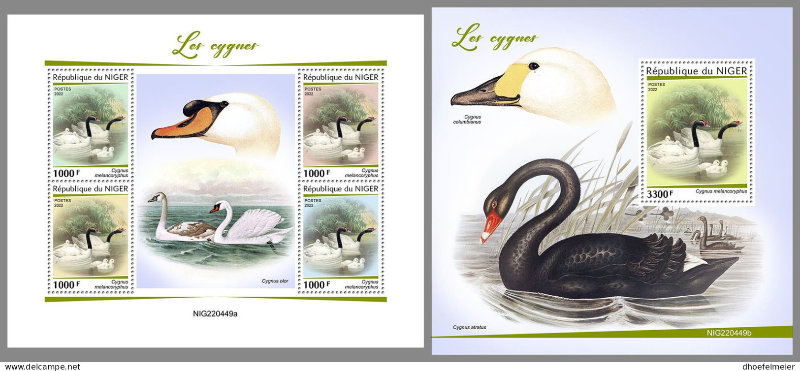 NIGER 2022 MNH Swans Schwäne Cygnes M/S+S/S - OFFICIAL ISSUE - DHQ2315 - Swans